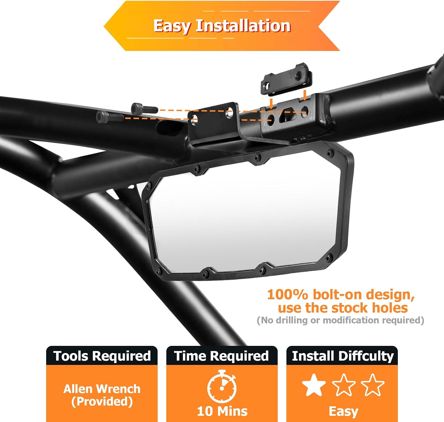 WeiSen 10.5"*3.75" Center Rear View Mirror, 360° Super Wide Angle Convex Mirror Compatible with Polaris RZR PRO XP 4 Turbo R 4 Trail S 2020-2025