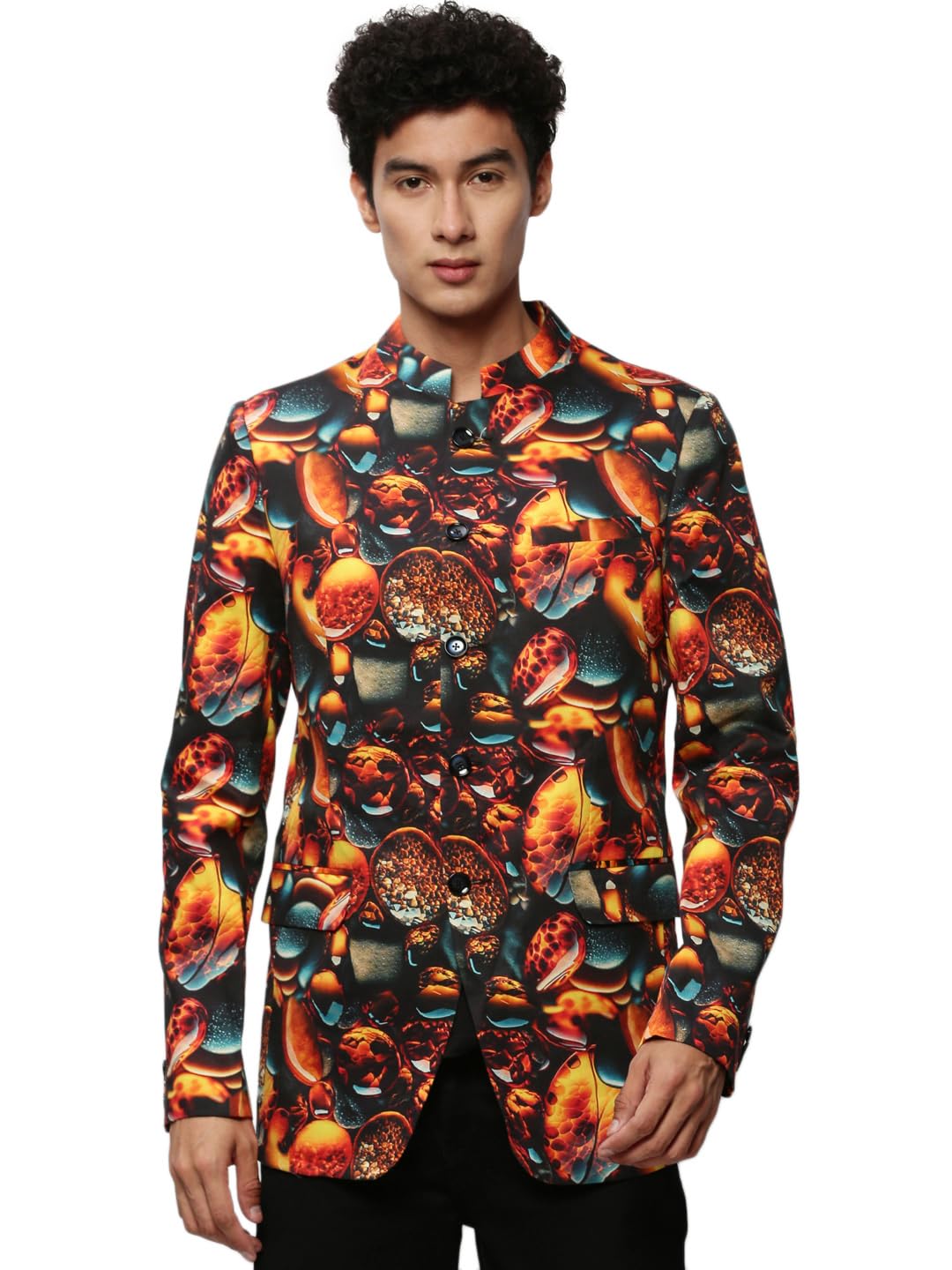 showoffff Men's Mandarin Collar Printed Orange Bandhgala Blazer-SOBLZ-083-5_Orange-picture-41