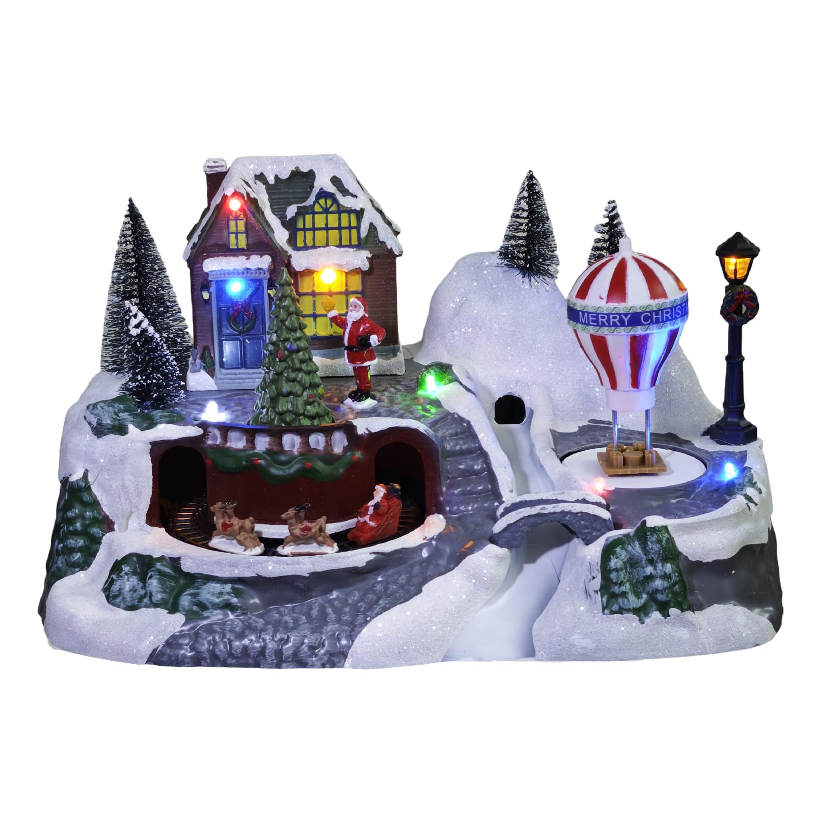 Village de Noël avec train animé et lumières LED pour décoration de table festive