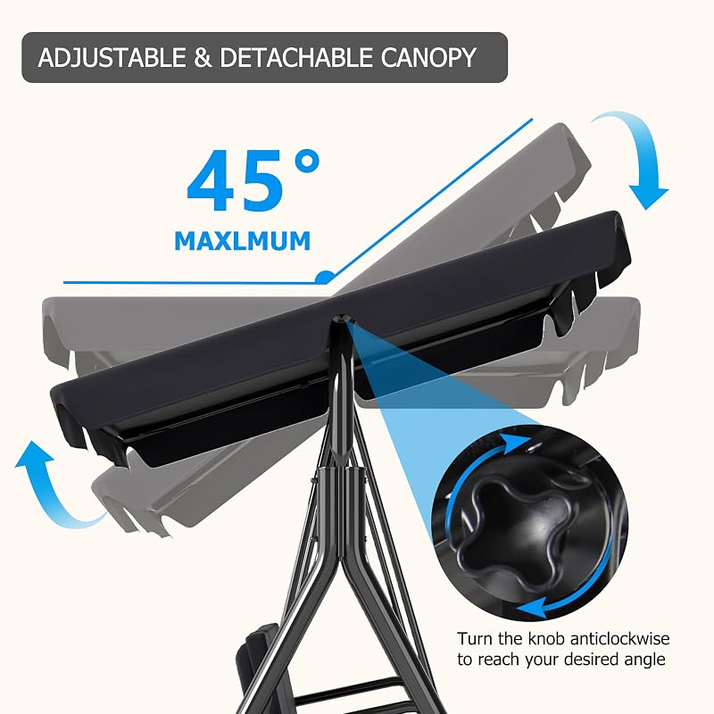3-Seat Patio Swing Chair, Black image 5