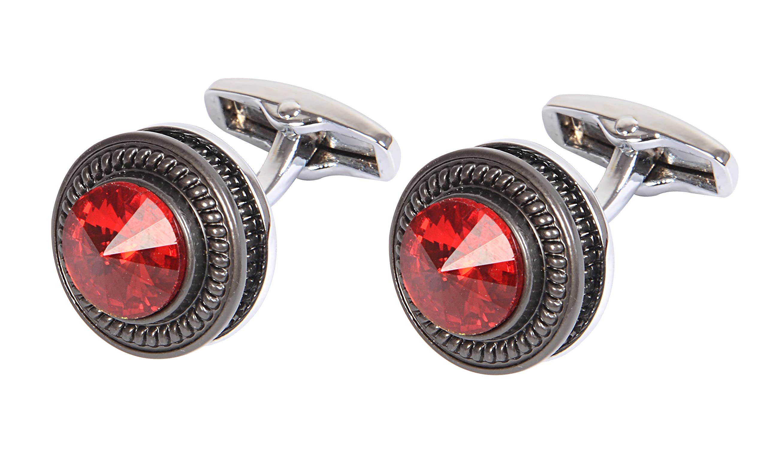 leonardi Stainless Steel Premium Cufflinks for Men | Red black | Size - standard | Pair of 1 |-picture-30