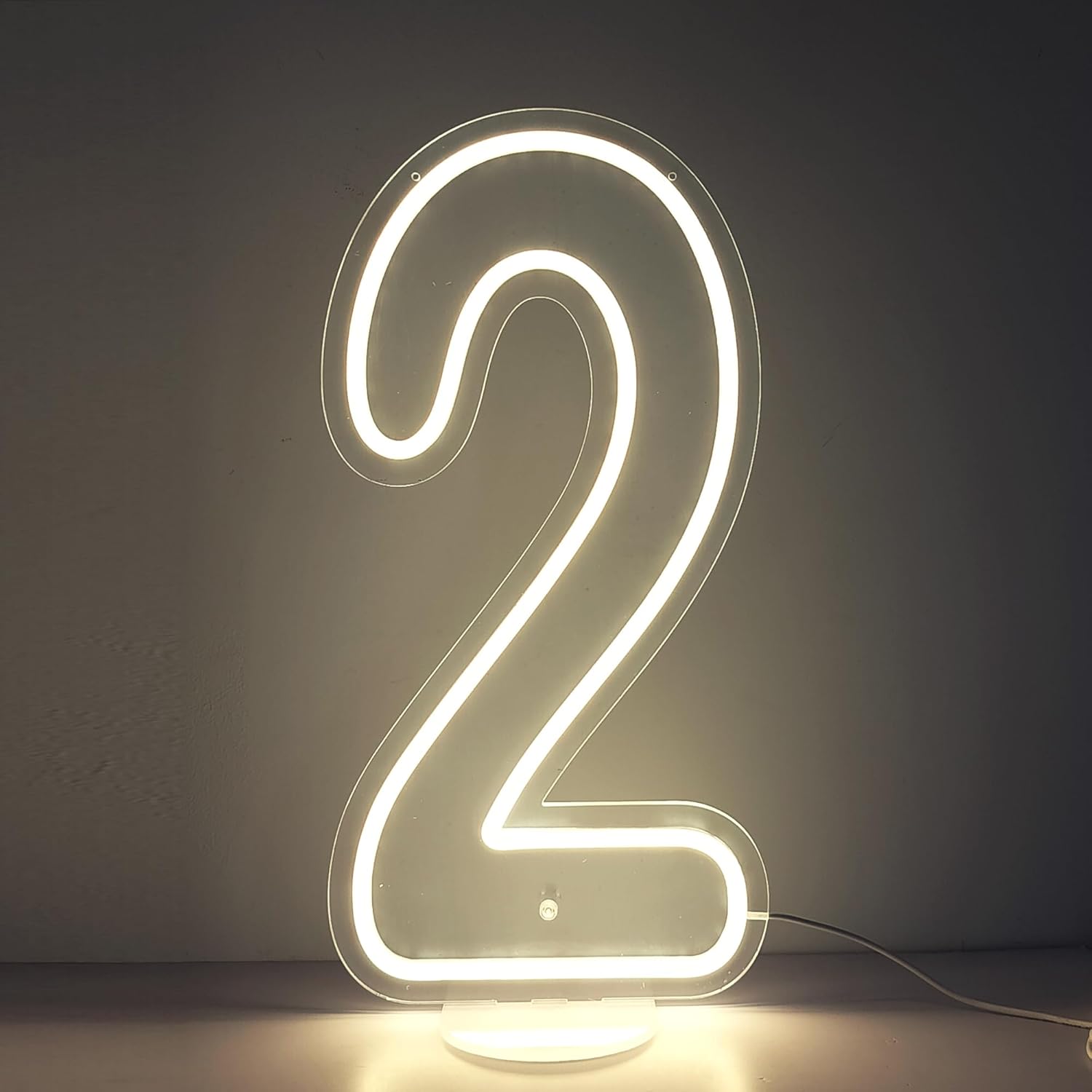 DS&DV 20inch Led Neon Number 2 Sign, Dimmable Silicone Neon Light with Acrylic Backer for Birthday Wedding Party Stand Up Decoration (Warm White, Number 2)