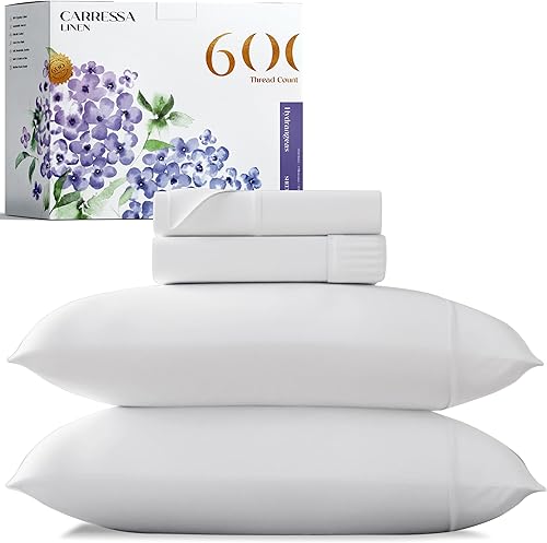 Carressa Linen - Juego de sábanas 100% algodón de 600 hilos