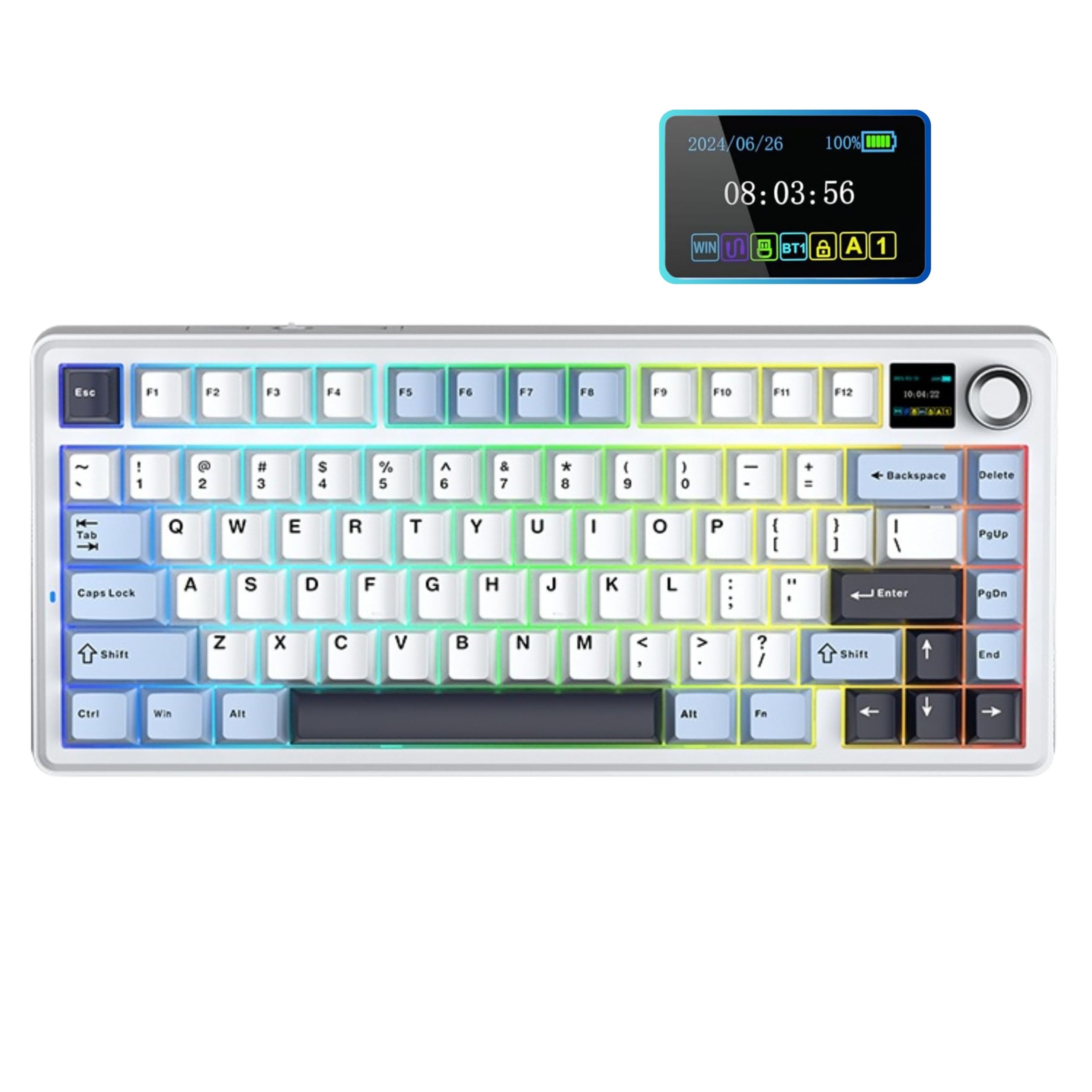 AULA F75Max 75% TKL Wireless Mechanical Keyboard | Hot Swappable | Pre-lubed Linear Switches | RGB Backlit | 2.4GHz/Type-C/Bluetooth Gaming Keyboard (F75Max Ice Blue, Reaper Switch)-image-16