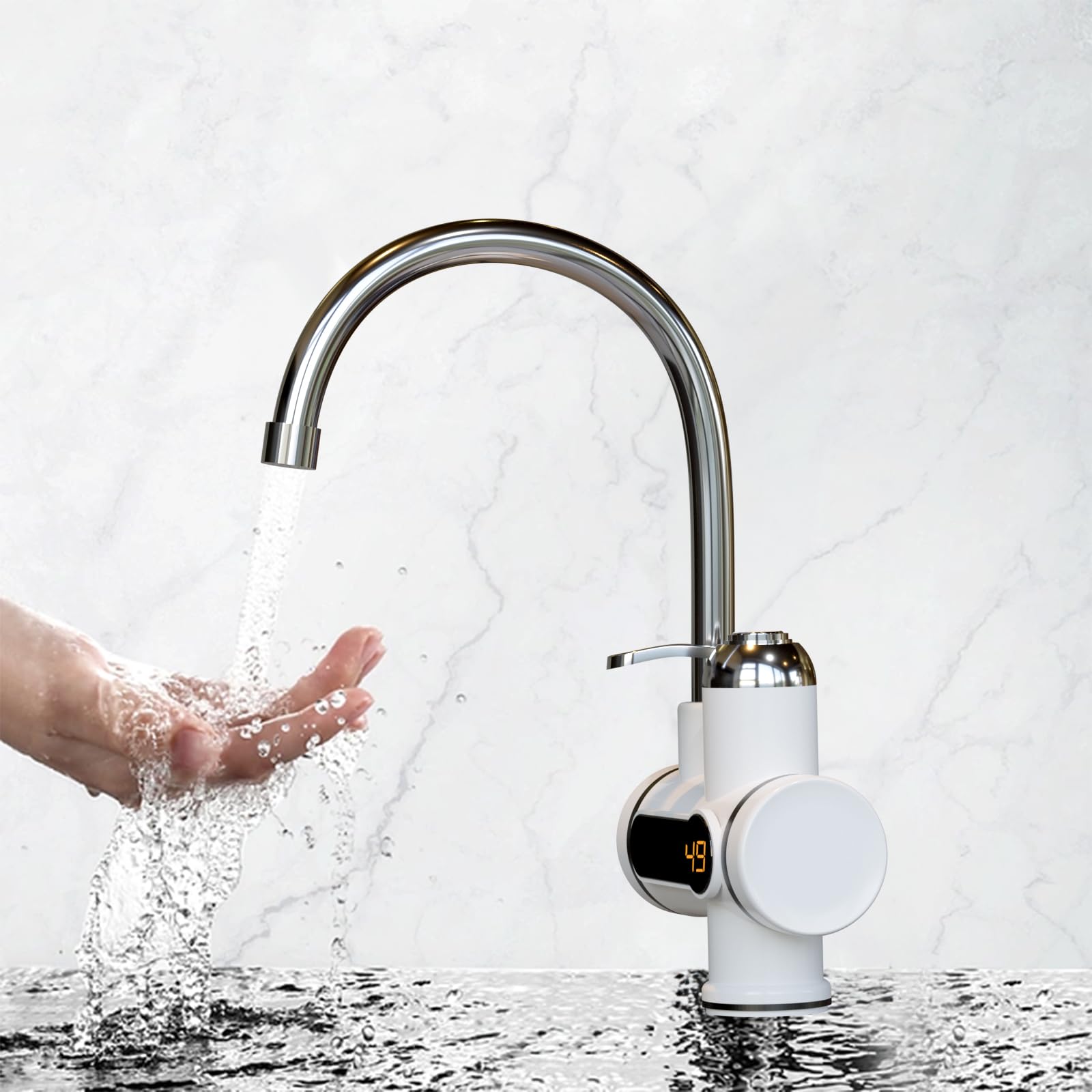 LANMOU Cuisine Electrique Chauffe-Eau Robinet d'eau Chaude et Froide à Double Usage Instantanée Chauffe Robinet 220V 3000W avec Affichage de la Température et Douche Amovible Tete Electrique