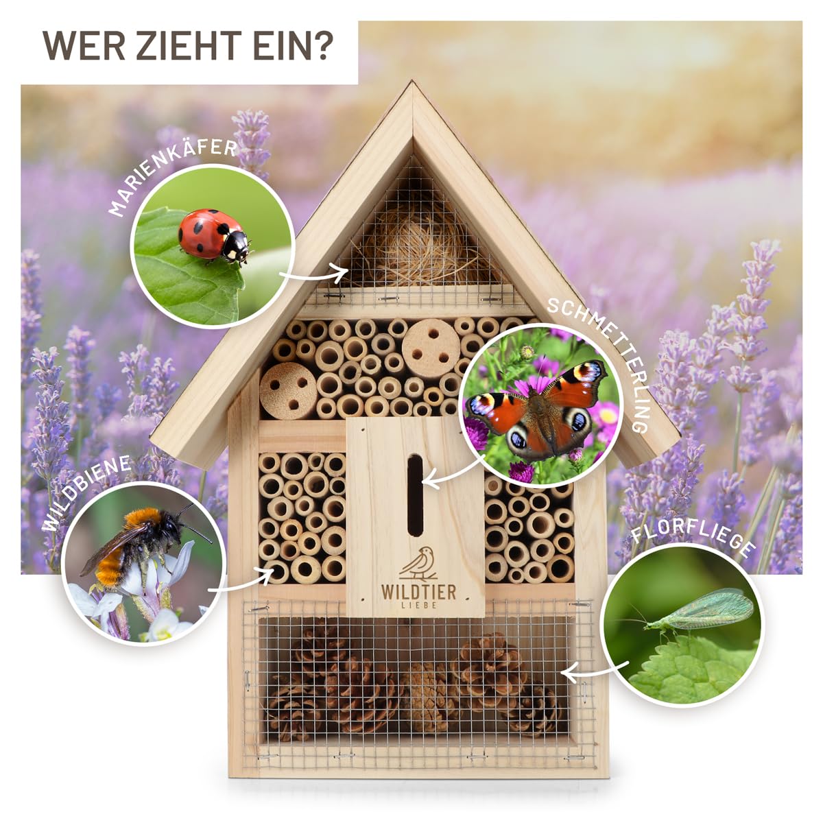 wildtier liebe Hotel para insectos grande, hotel de abejas sin tratar, incluye atrayente, madera maciza atornillada, casa para insectos para abejas, mariquitas y mariposas, hotel de abejas