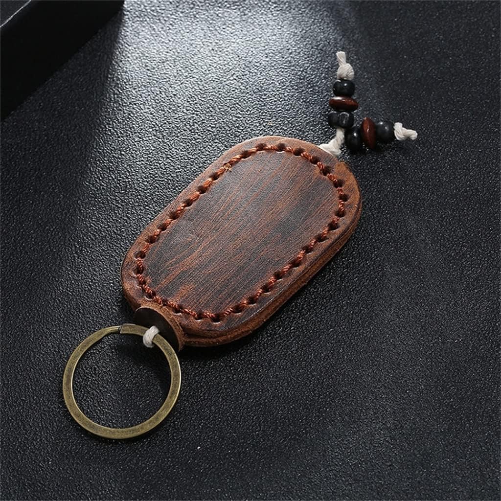 Double-Layer Solid Leather Charm Keychains Vintage Men Women Bag Key Pendant Keyring