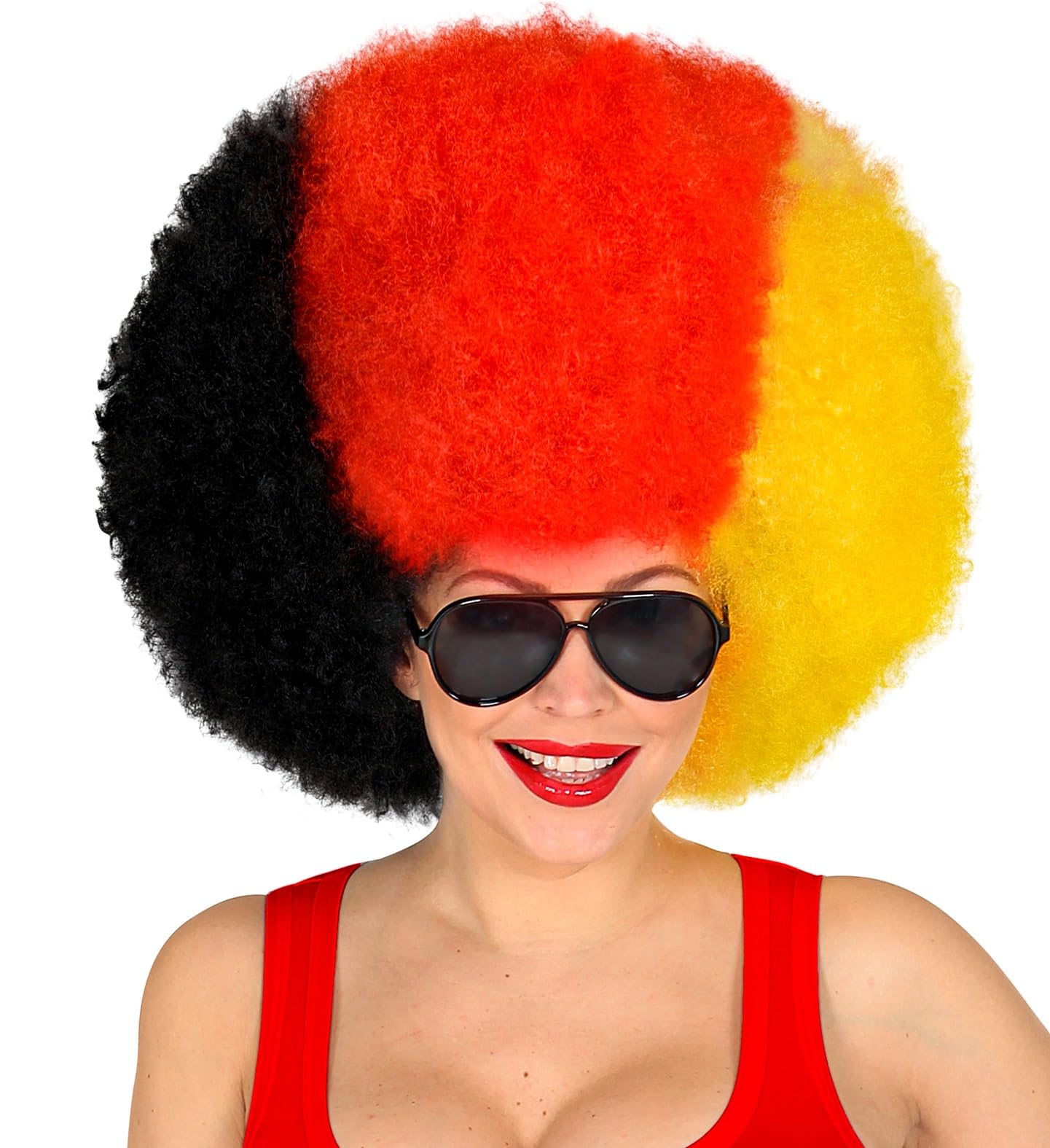 XXL Deutschland Afro Perücke | Riesen Lockenperücke in Schwarz-Rot-Gold | Lustiger Fanartikel für WM, EM & Olympia | Kostüm-Accessoire für Damen & Herren