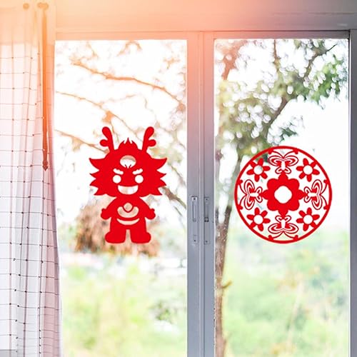 Miniatura 7 de Decoraciones de año nuevo chino 2024, paquete de 30 calcomanías de ventana de papel de corte de papel con 2 tijeras, diseño de manuscrito