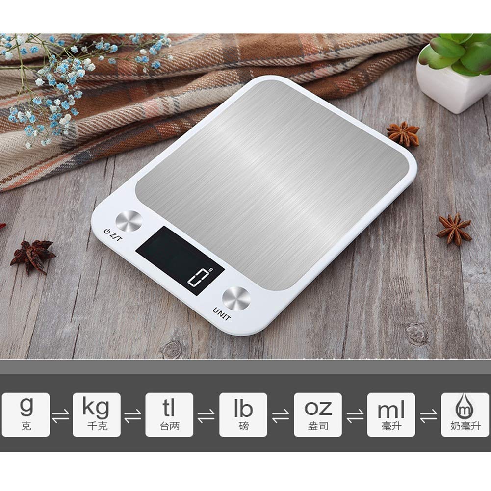 Cyfrowa waga kuchenna ze stali nierdzewnej 10 kg do 5 kg, wodoodporna waga elektroniczna o wysokiej precyzji 1 g, waga do pieczenia żywności (biała 10 kg/1g)
