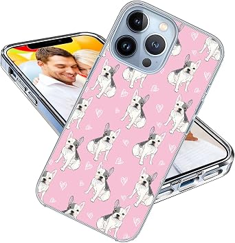for iPhone 13 Pro Case for Girl Women Men, Full Protective Shockproof Slim Soft TPU Clear Case Cover for Pet Lover iPhone 13 Pro,Cute Cartoon Animal Pet Dog Puppy French Bulldog Pink
