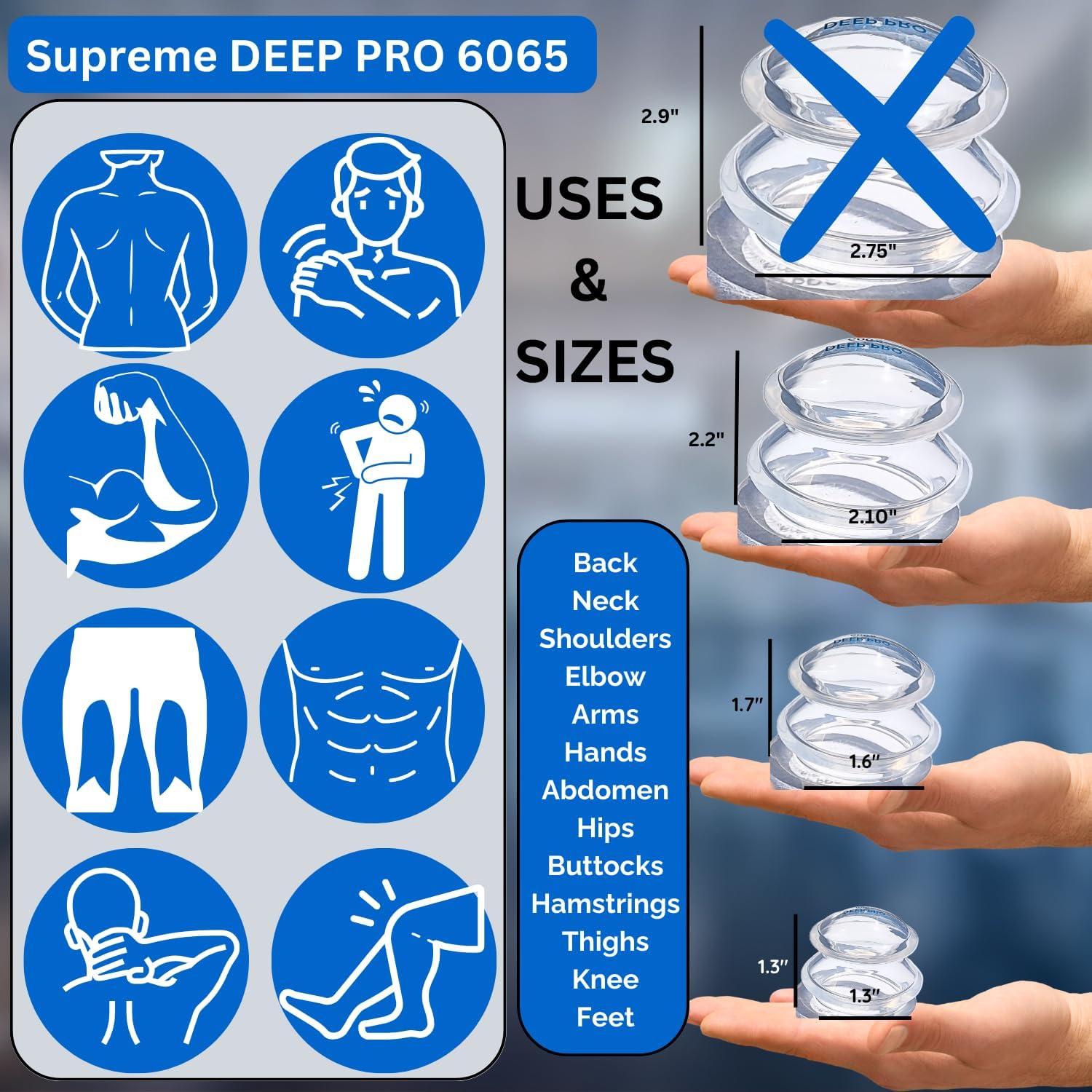 Cupping Warehouse Advanced (Hard) Supreme 6 DEEP PRO 6065 Professional Silicone Cupping Set 6-Piece - Deep Tissue Myofascial Release & Pain Relief Therapy - Image 3