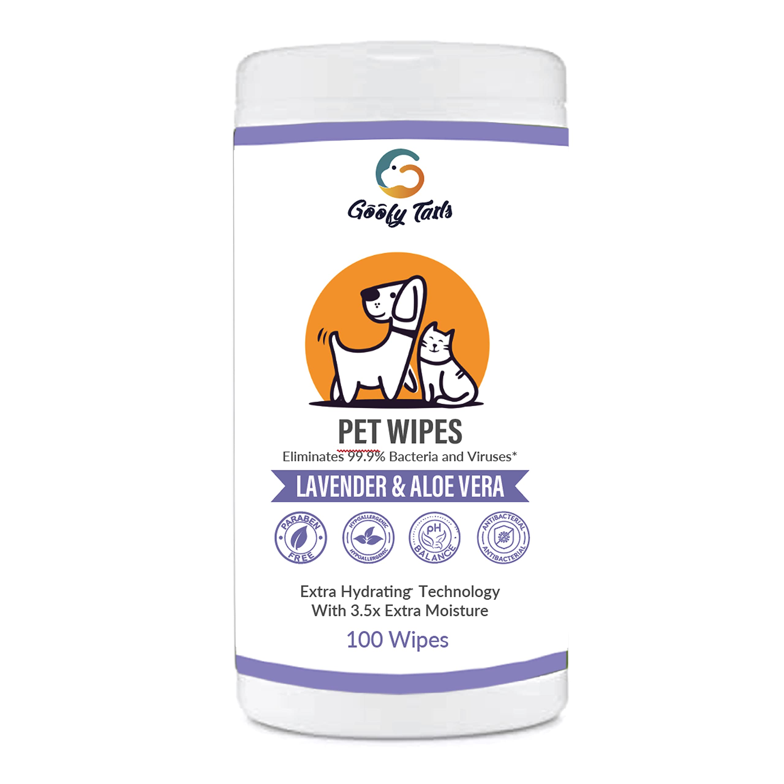 Goofy Tails Pet Wipes for Dogs,Cats and Puppies (100 Wipes) | Antibacterial and Antiseptic Grooming Wipes | Lavender & Aloe Vera Moisturizing Wipes (B09MRWBPWV) Amazon Price History, Amazon Price Tracker