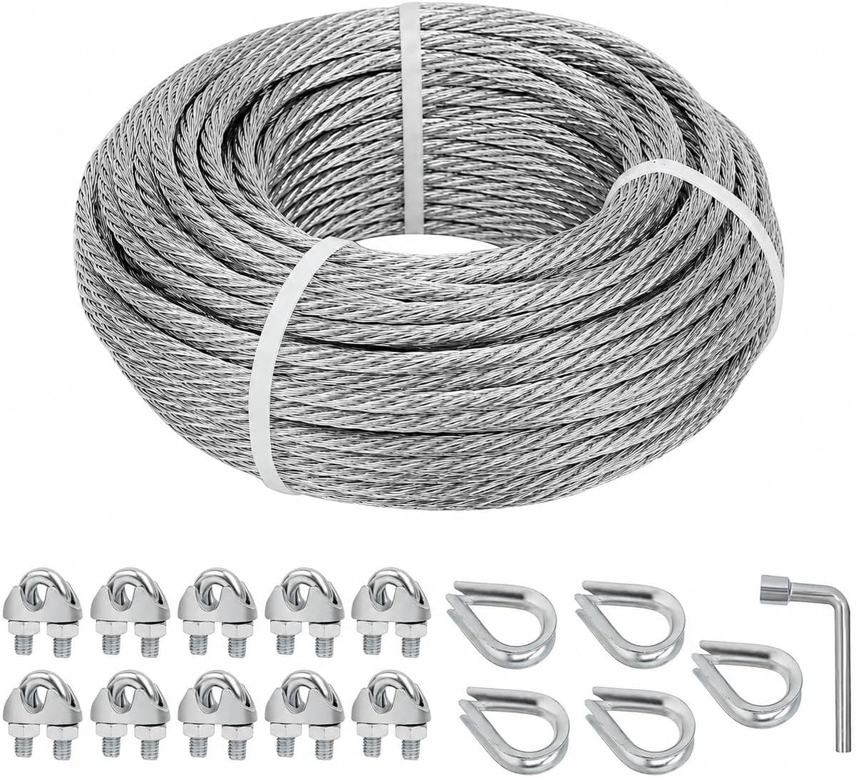5mm Wire Rope Kit, 15m Galvanised Steel Cable with Clamps & Thimbles | Heavy Duty Outdoor Garden Wire for Trellis, Climbing Plants, Fence, Hanging String Lights