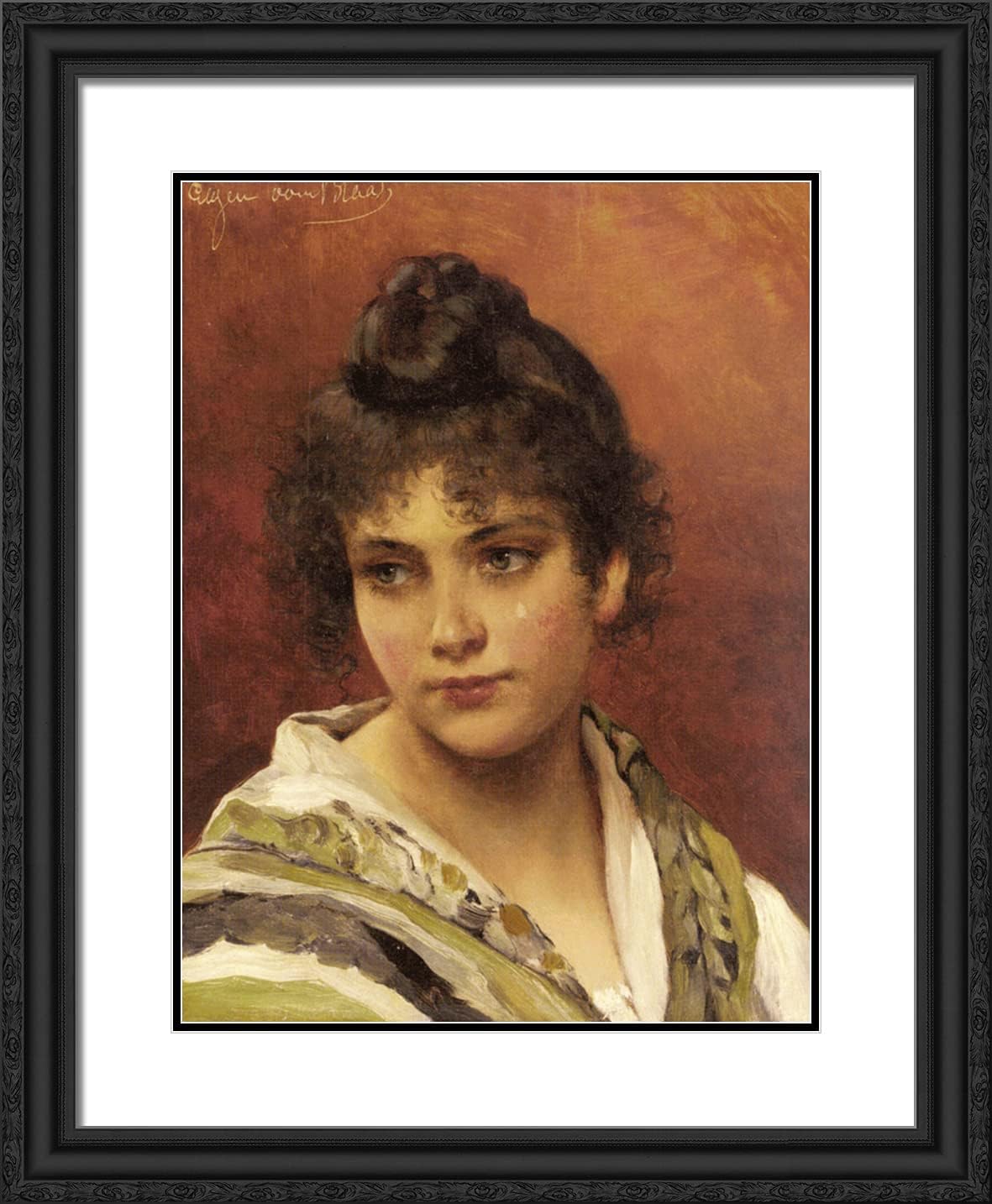 ArtDirect De Blaas, Eugene 20x24 Gold Ornate Framed Art Print with Double Matting Titled: A Young Beauty-ARC-06314