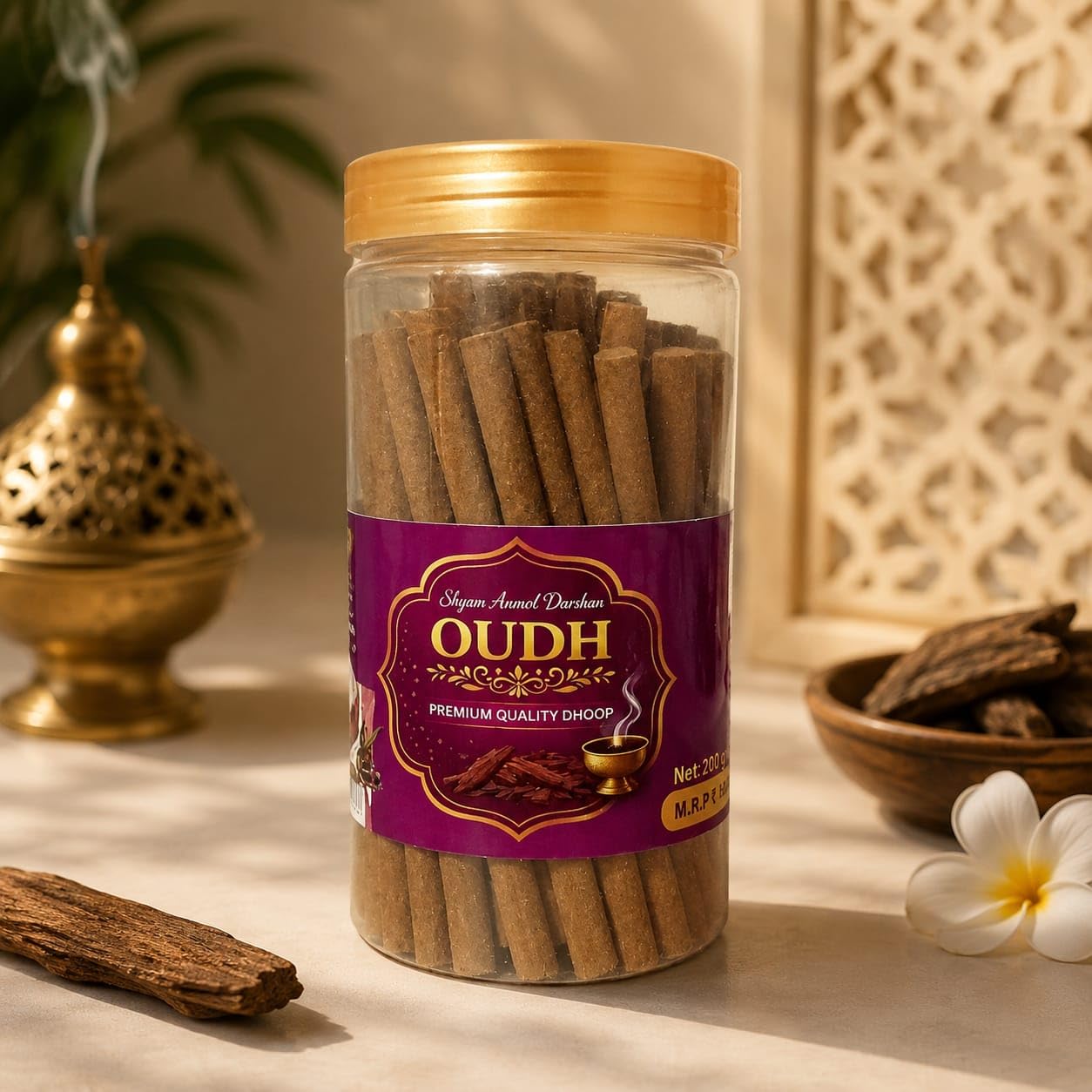 Shyam Anmol Darshan Oudh Masala Dhoop Sticks 200g | Warm Woody Fragrance, Slow-Burning, For Meditation & Prayer, Long-Lasting Aroma, Jar Packaging-image-14