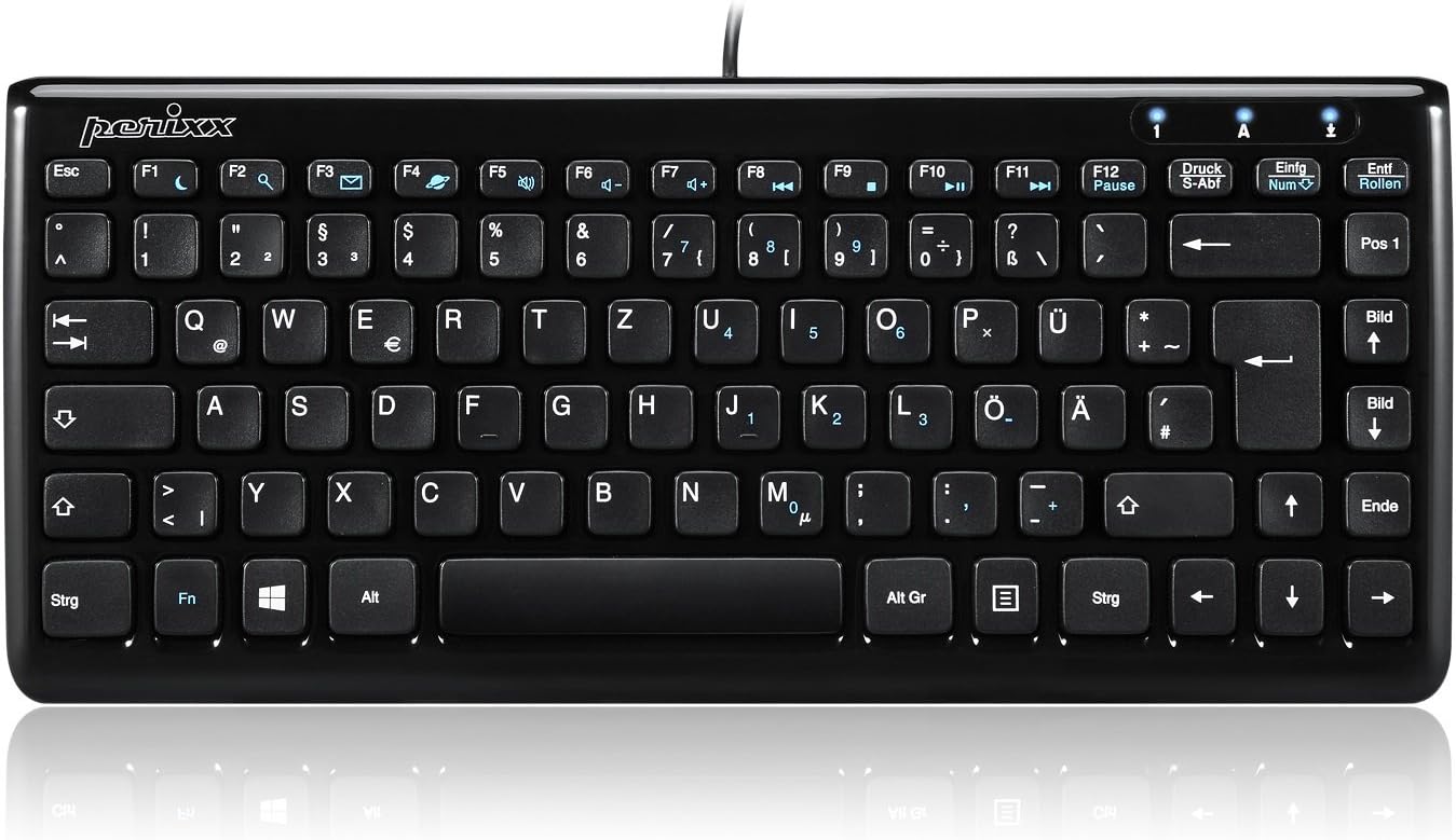 PerixxPeribard-407B DE, Mini Keyboard - USB - 320 x 140 x 14 mm Dimensions - Piano Lacquer Black - QWERTZ DE Layout