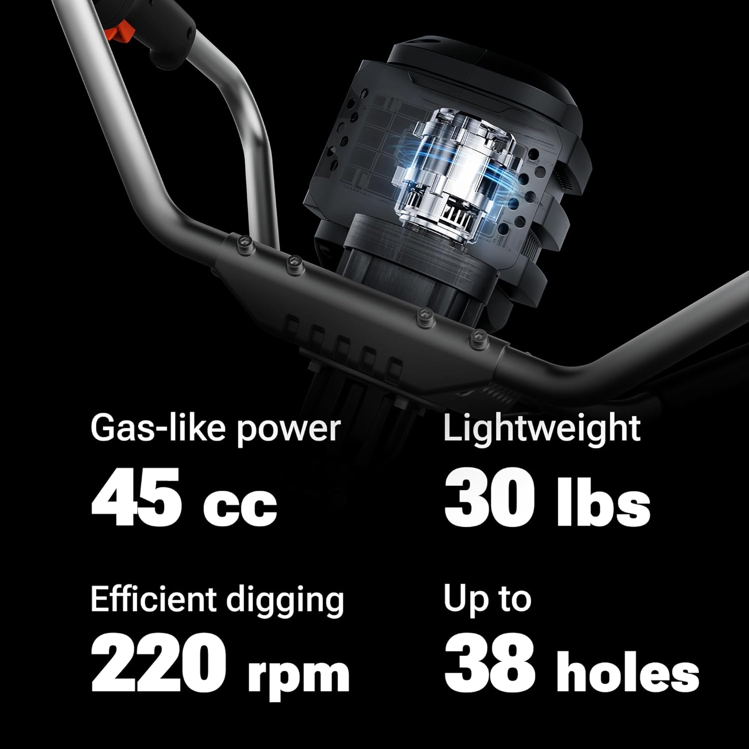 WORX Nitro 40V Brushless Cordless Earth Auger, Electric Post Hole Digger for Fence Posts with Drill Bit 8'', for Garden & Plant, Equivalent to a 45 CC Gas-Auger, Battery and Charger Included, WG865