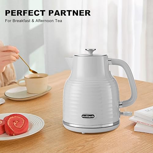 Miniatura 8 de Anfilank Hervidor eléctrico de 1.7 L, caldera de agua caliente de 1500 W y calentador de té con nivel de agua visible, apagado automático y