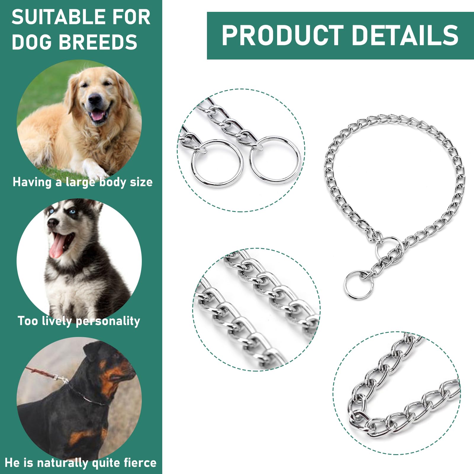 Dog Chain Collars 60cm, Silver - Image 3