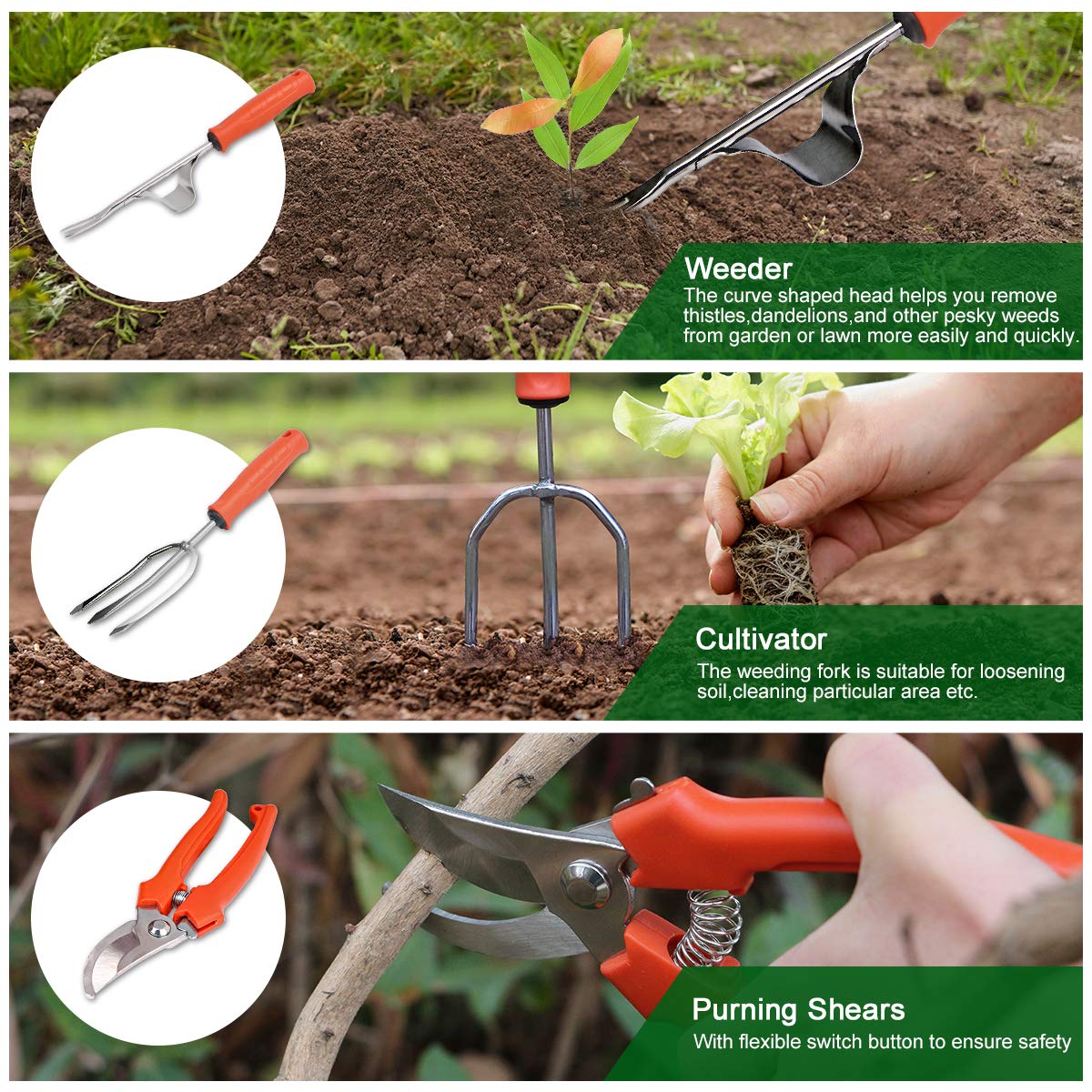 Gartenwerkzeug-Set, 32-teiliges Gartenwerkzeug-Set, robustes Gartenwerkzeug mit rutschfestem Gummigriff und robustem Aufbewahrungs-Organizer, Gartenarbeit, Geschenke für Damen und Herren