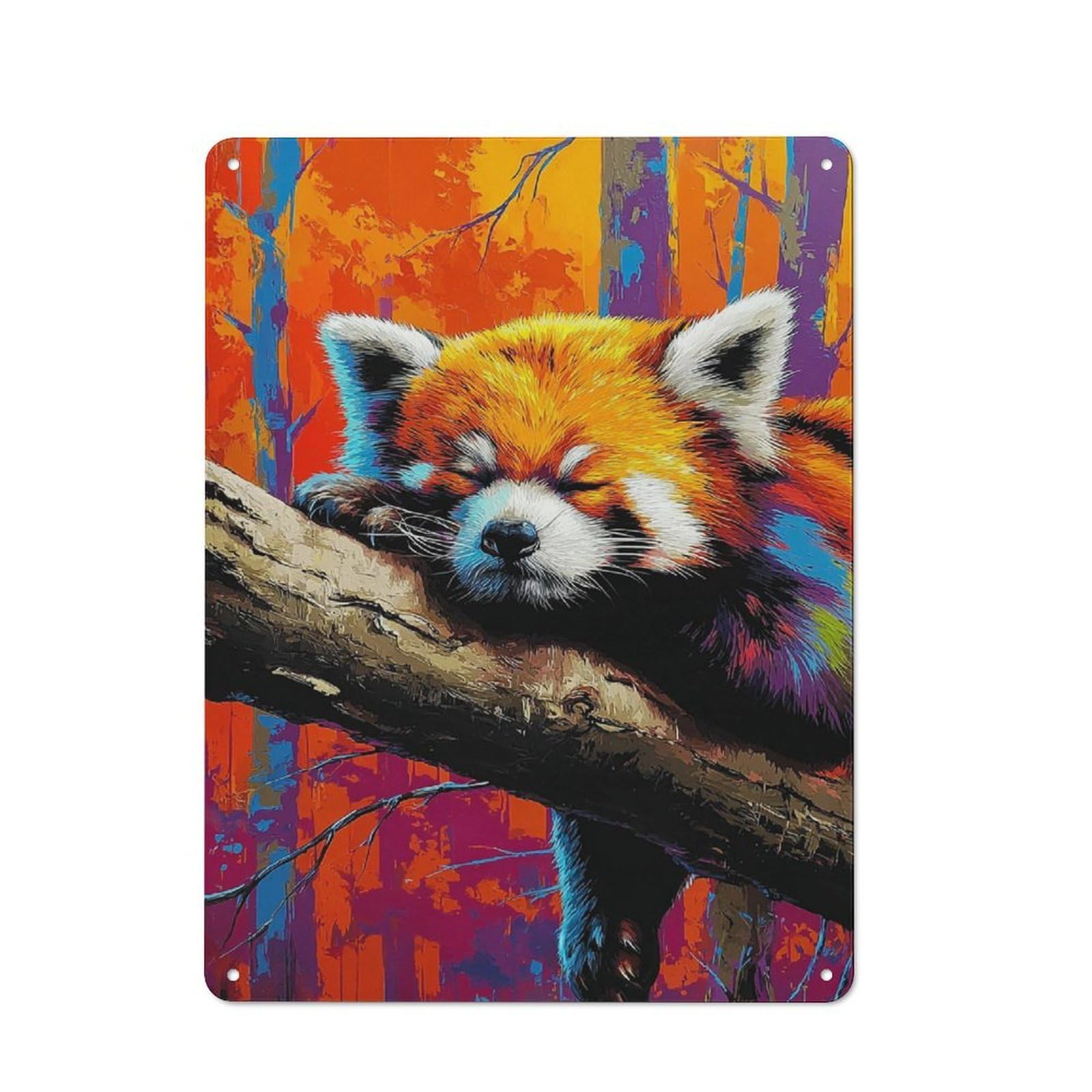 Junmoney Sleepy Red Panda In Vibrant Forest Vintage Tin Sign 40X30cm With For Living Room Or Hallway, Gift Idea At Christmas For Home Wall Decor Collectors
