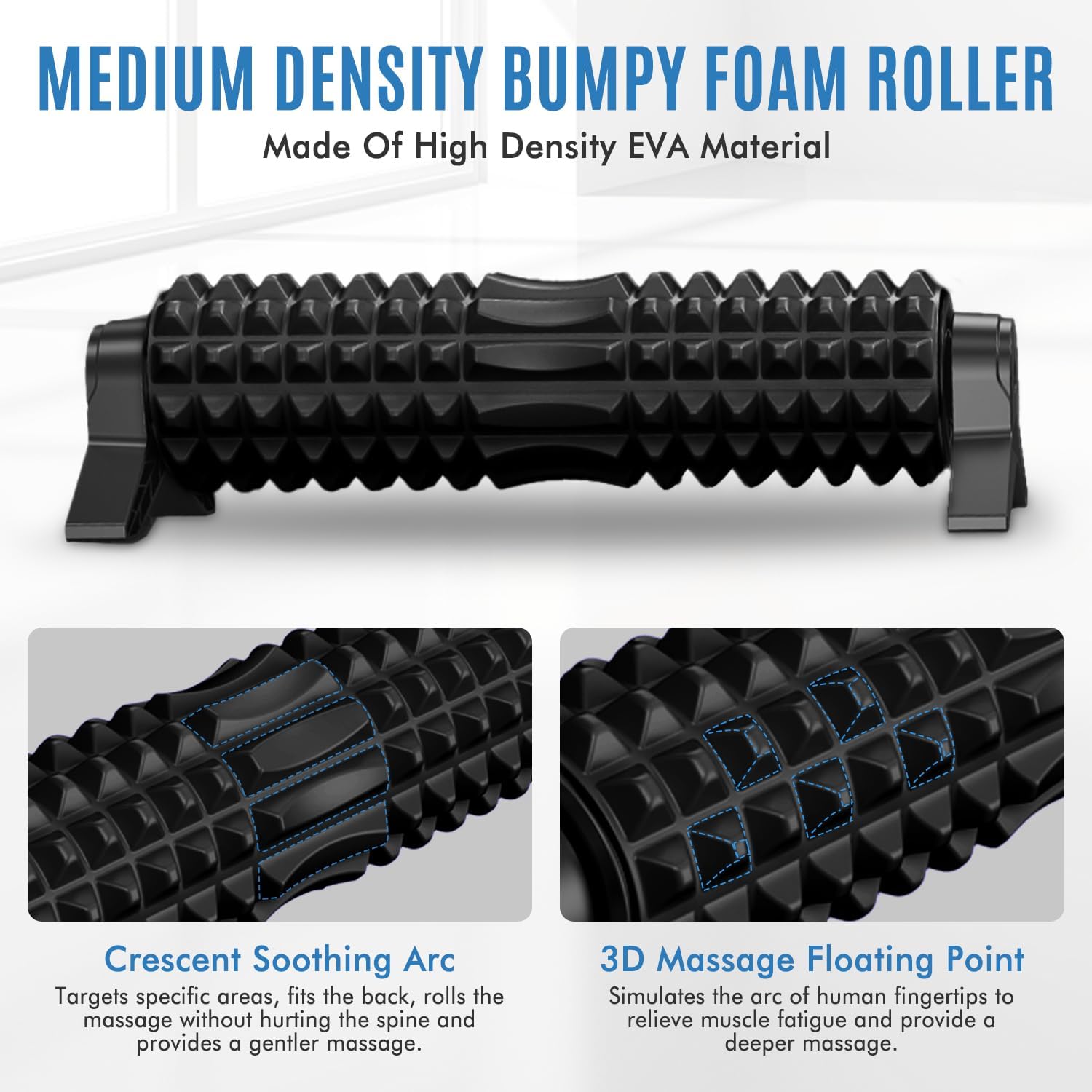 Trigger Point Foam Roller with Stand, 18 Inch Medium Density Foam Roller Long Yoga Roller Foam Exercise Roller for Physical Therapy, Muscles Deep Tissue, Pilates, Back Pain and Muscle Recovery (Black)