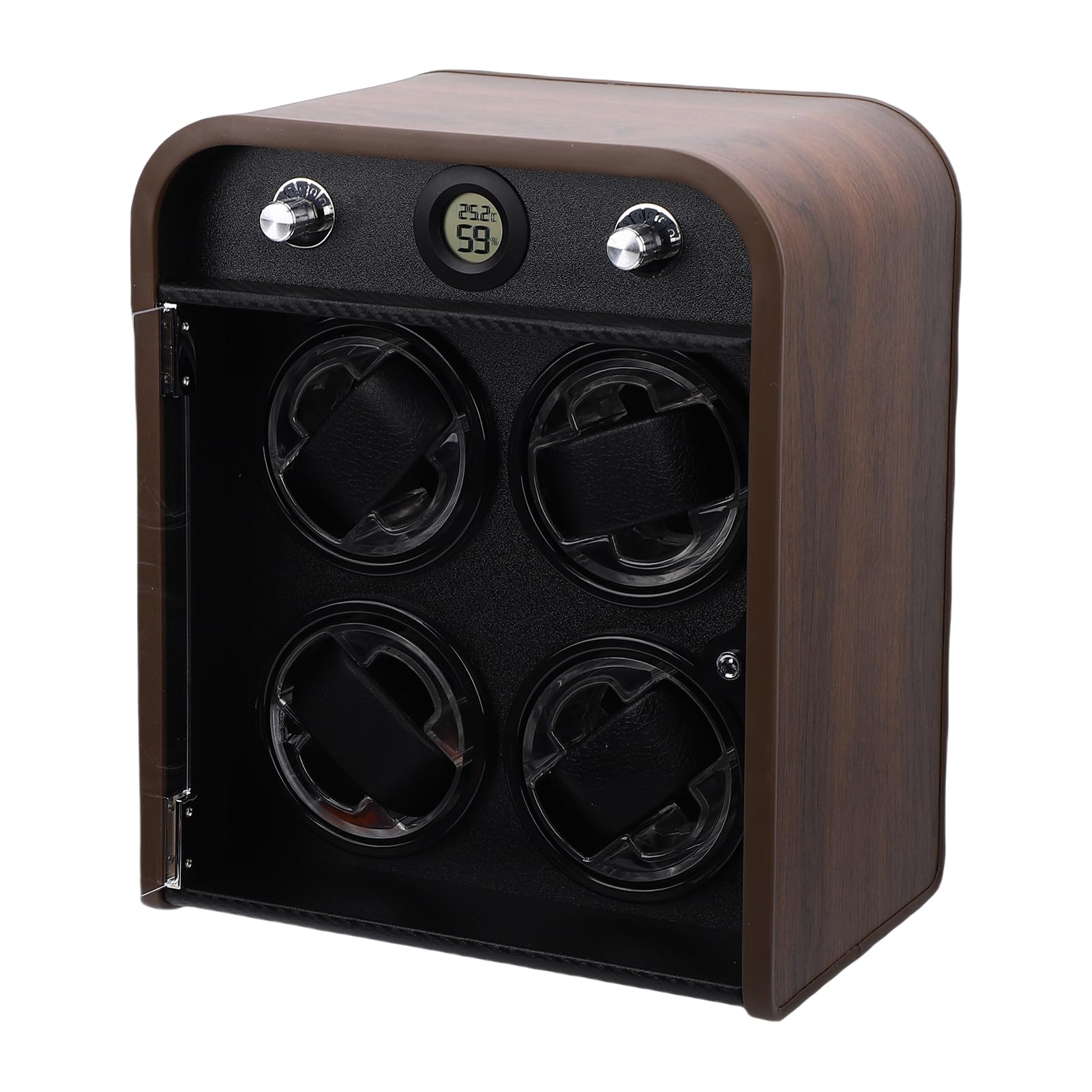 Caricaorologi in Legno, Sensore di umidità della Temperatura Accurato Rotazione Silenziosa a 4 Slot con Luce a LED, per Orologio Meccanico Automatico