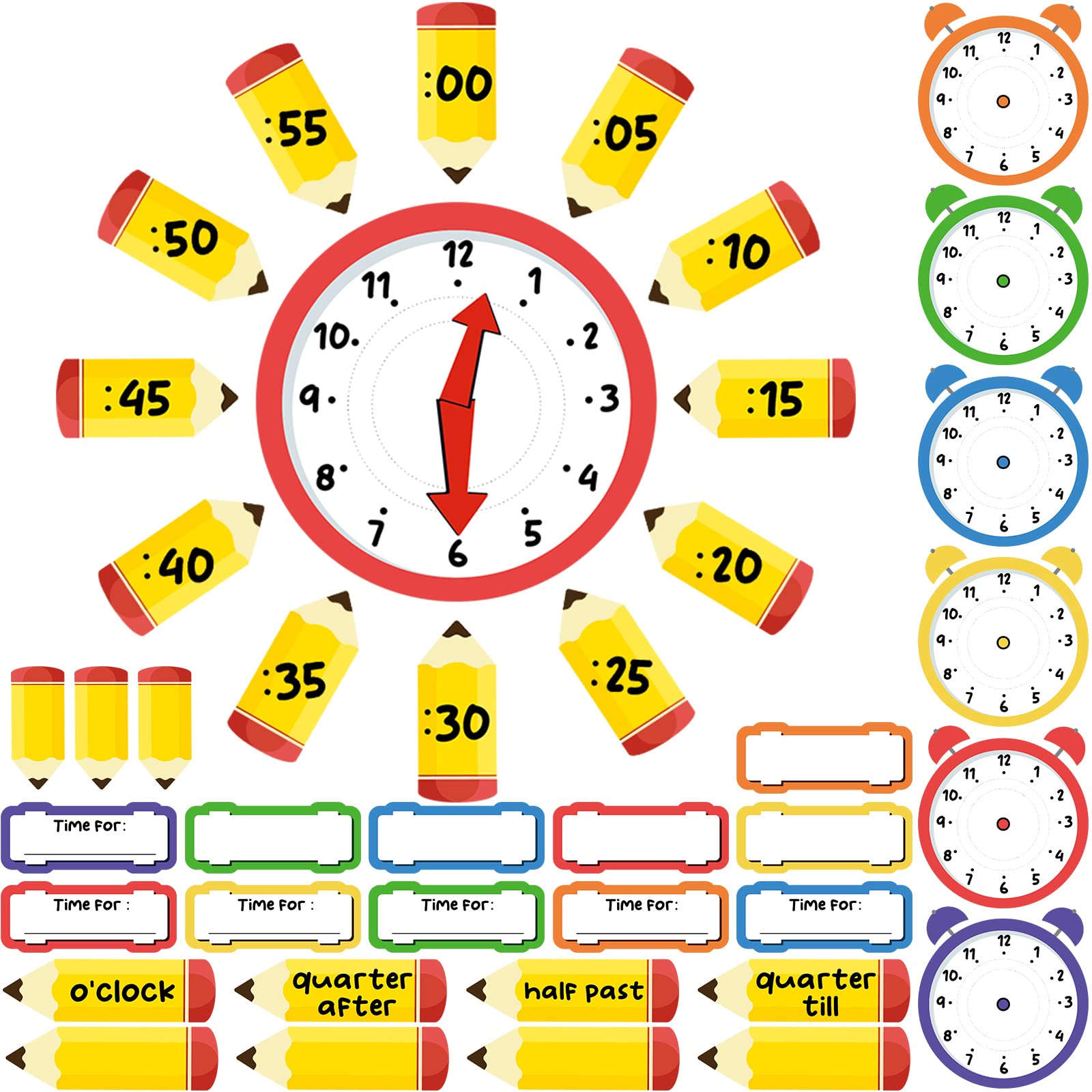 Buy 45 Set Telling Time Bulletin Board Clock Labels for Classroom