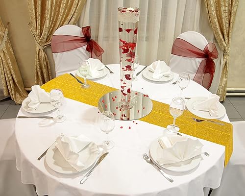 Miniatura 6 de Mantel redondo de plástico de 84 pulgadas, desechable, para Navidad, boda, cumpleaños, decoración de jubilación (blanco, dorado)