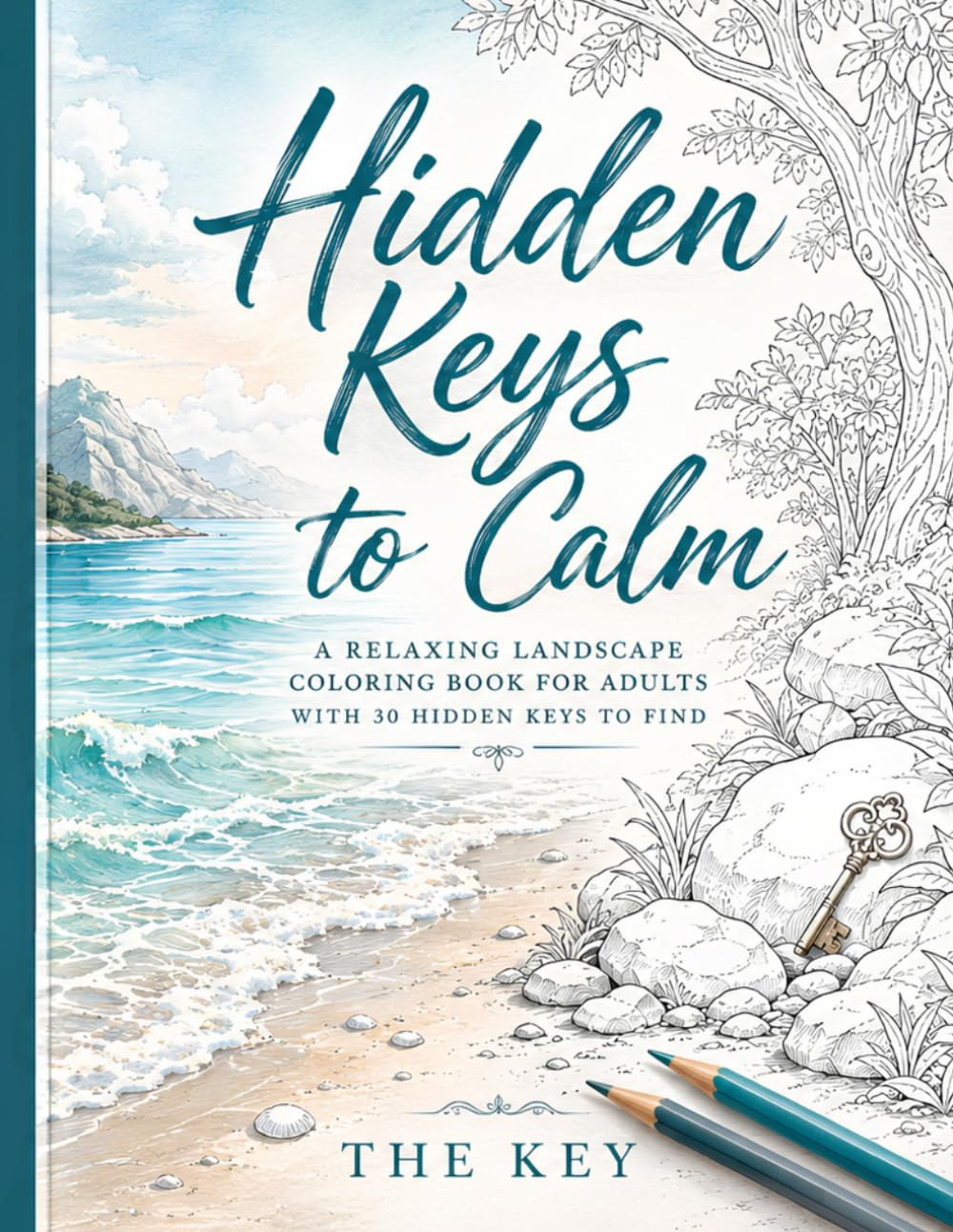 Hidden Keys to Calm: A Relaxing Landscape Coloring Book for Adults with 30 Hidden Keys to Find