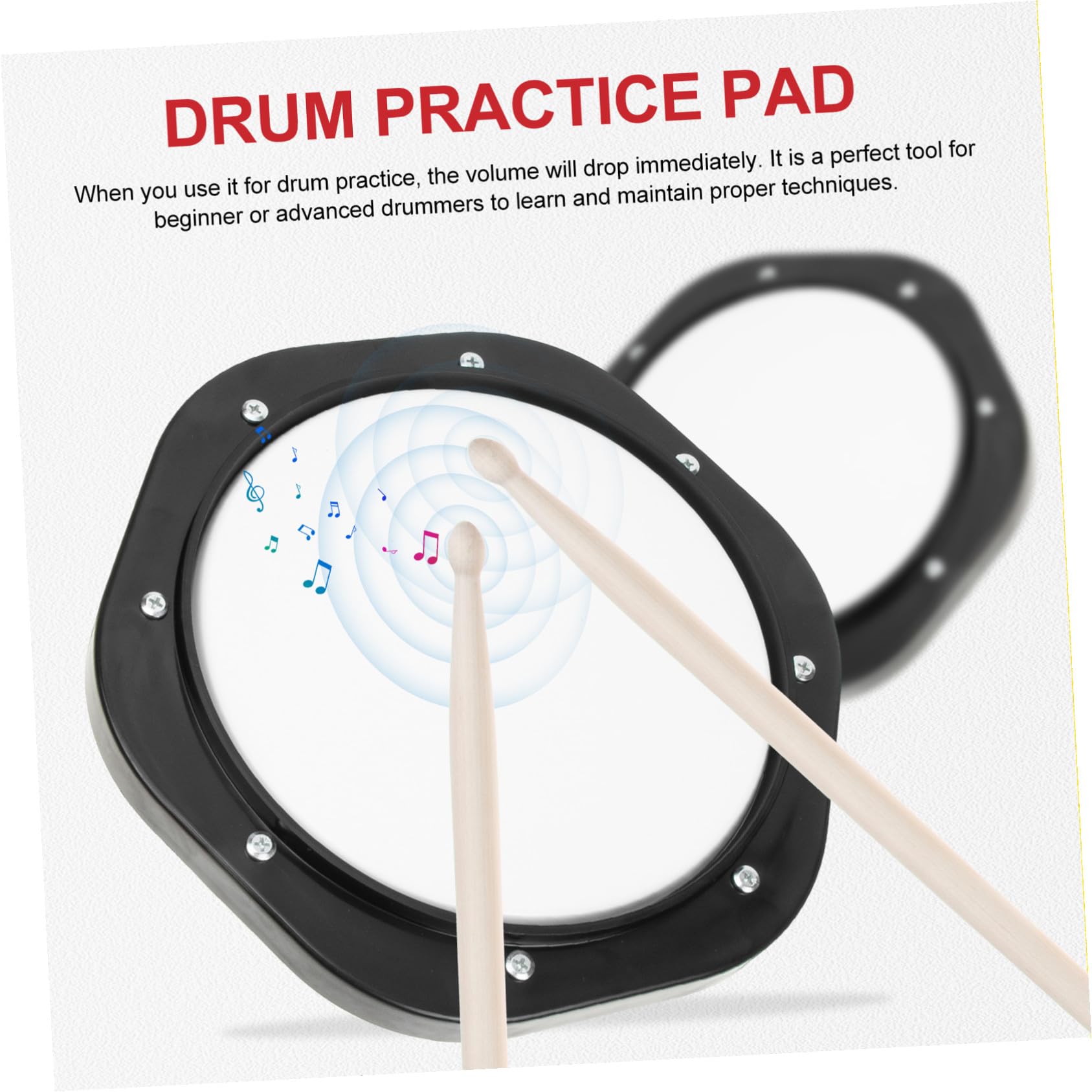 Almohadilla de Práctica para Batería Silenciosa Baquetas Incluidas, Cojín de Mudo Portátil de Tamaño Mediano en Color Negro, Kit de Entrenamiento para Bateristas Principiantes