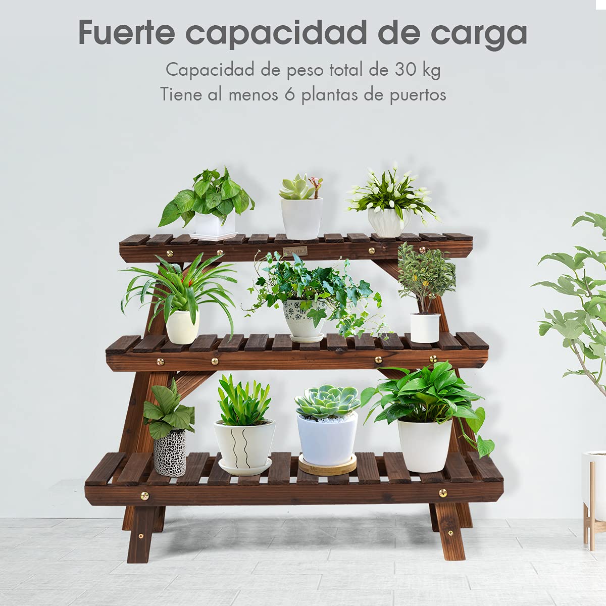 COSTWAY Estantería para Plantas de Madera, 3 Niveles Soportes Macetas Separados para Interior y Exterior, Estante Carbonizado de Escalera para Plantas y Flores, Jardín Patio Balcón, 70x25x14/34/53 cm