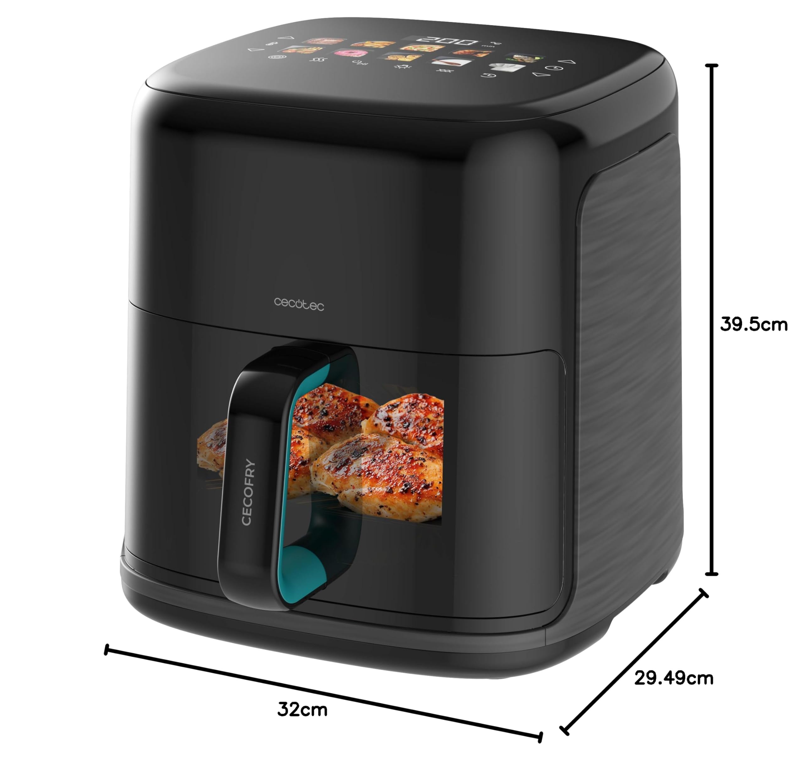 Cecotec Freidora de Aire sin Aceite 6,5L Plancha Grill con 4 Resistencias Ahumador Integrado Air Fryer Cecofry&Grill Smokin'Prime 6500. 2200W, Pared Divisoria Móvil, 40-20ºC, 10 Menús