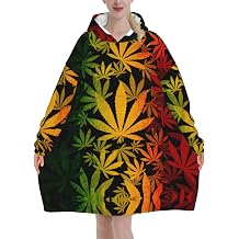 Oversized Flannel Wearable Blanket Hoodie For Adult Rasta-Canabis-Weed-Leaf Soft Fuzzy Hooded Lounging Pullover