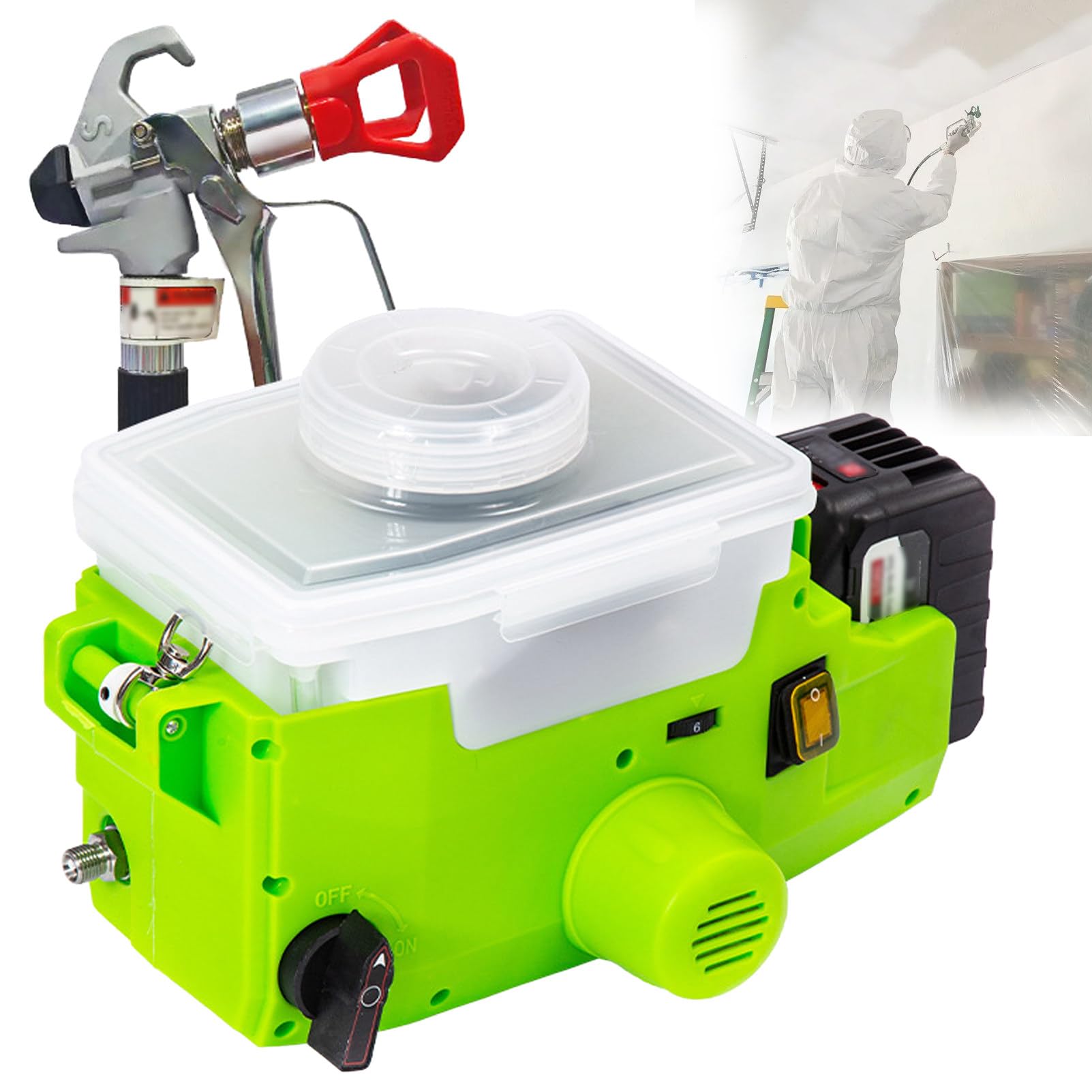 Pistola De Pintura Electrica,Maquina De Pintura Airless 1,2 L,15 Mpa, PresióN Ajustable En 6 Niveles, con 2 BateríAs De 21 V Y Manguera De 1,80 M, 2 L/Min, para Paredes, Vallas Green-580W