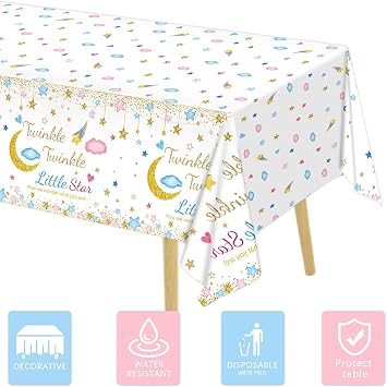 Oigco 3 Packs Twinkle Twinkle Little Star Gender Reveal Party Decorations Tablecloths,Pink Blue Little Star Gender Reveal Tablecloth for Baby Shower Supplies, 54 x 108