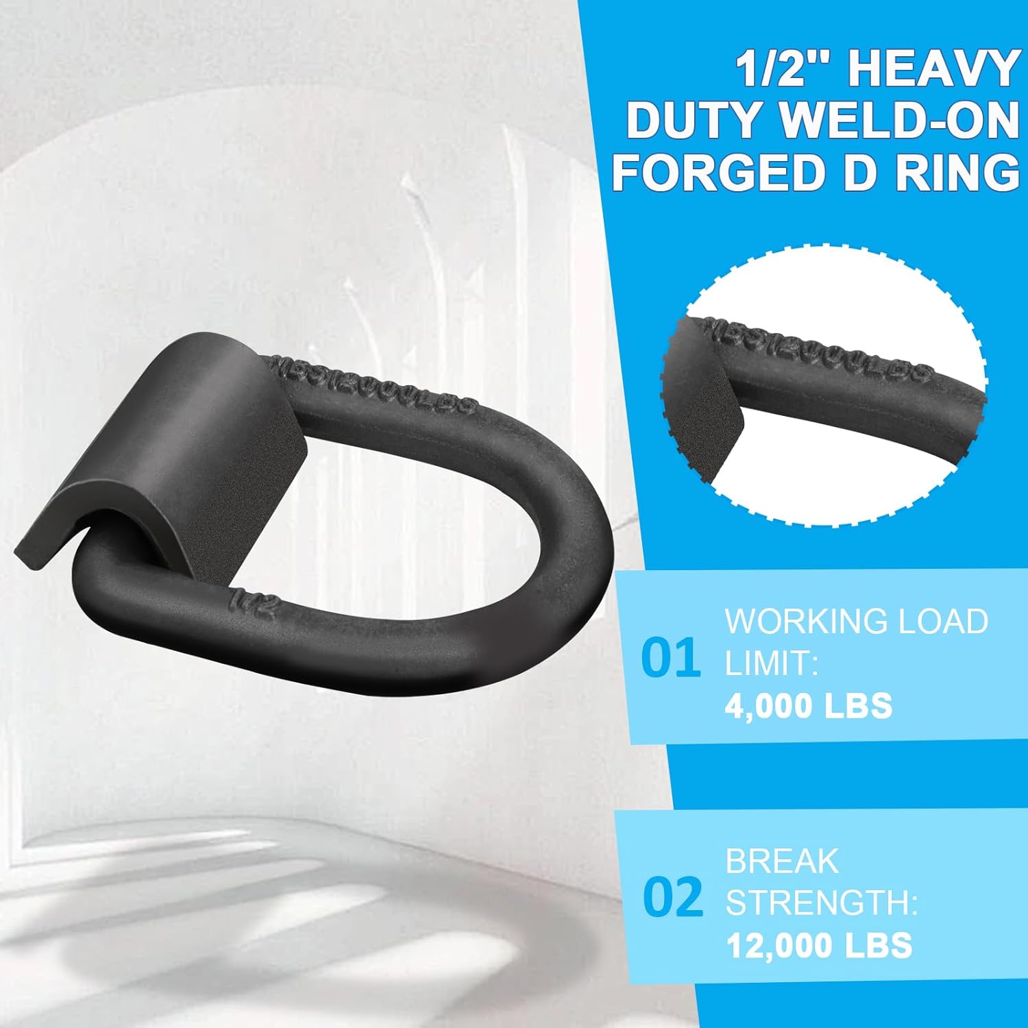 1/2" Weld On D Rings, 12000 lbs Heavy Duty Tie Down Anchors, Forged Steel D Ring with Welding Clips for Trailers, Trucks, Cargo Control, 12 Pack