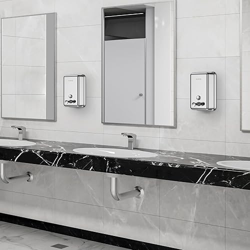 Miniatura 5 de AIKE Dispensador de jabón de bomba de montaje en pared de acero inoxidable pulido 34 onzas líquidas AK1001