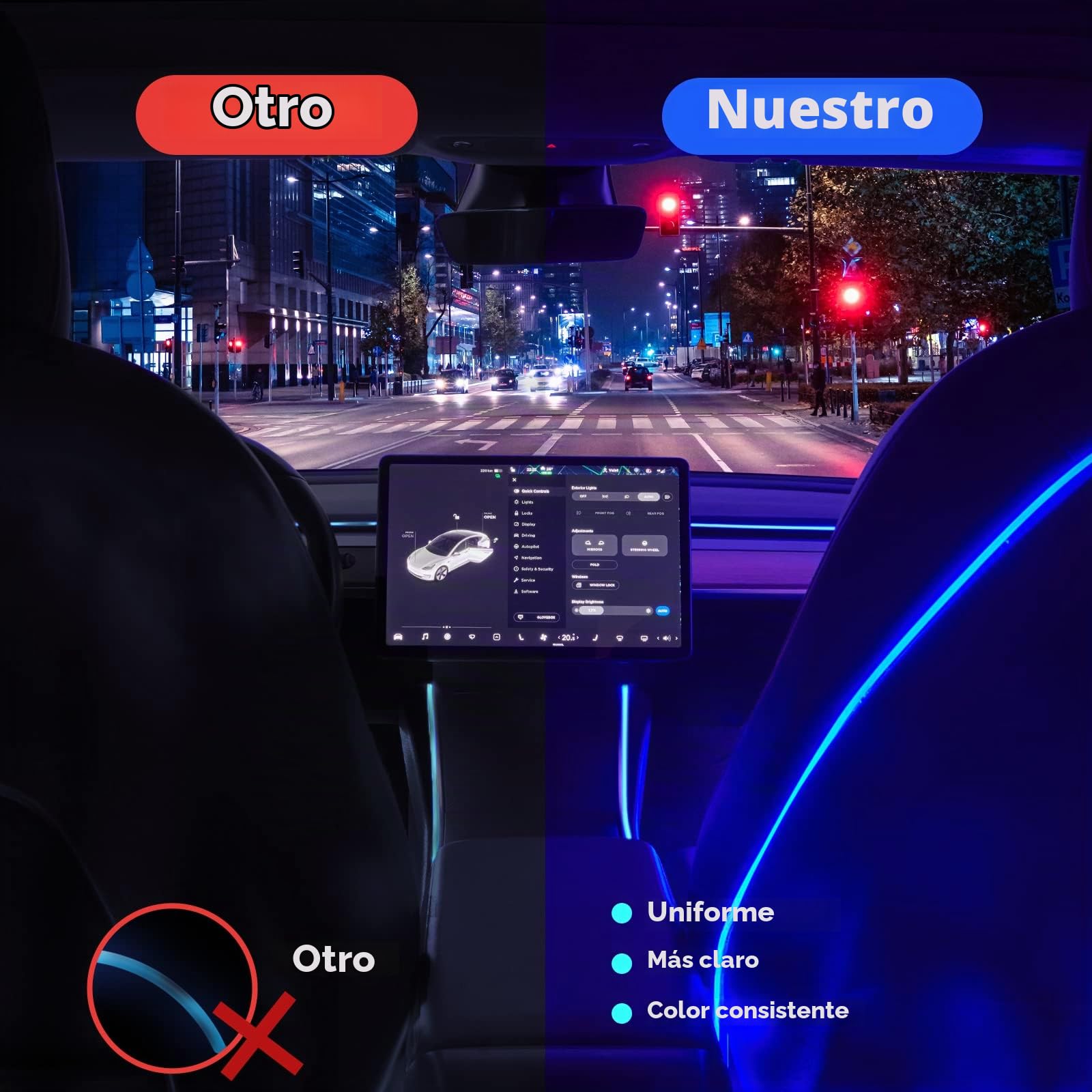 2016-2020 Luces Interiores de neón para Autos Tesla Modelos 3/Y (Consola Central+Salpicadero+Respaldo del Asiento+4 Luces de pie) Tira de Luces LED RGB con Varios Modos escénicos