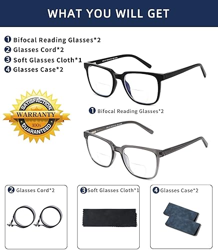 Miniatura 6 de Anteojos de lectura bifocales para mujeres y hombres, parte superior transparente, bloqueo de luz azul, lectores de computadora, marco completo ancho