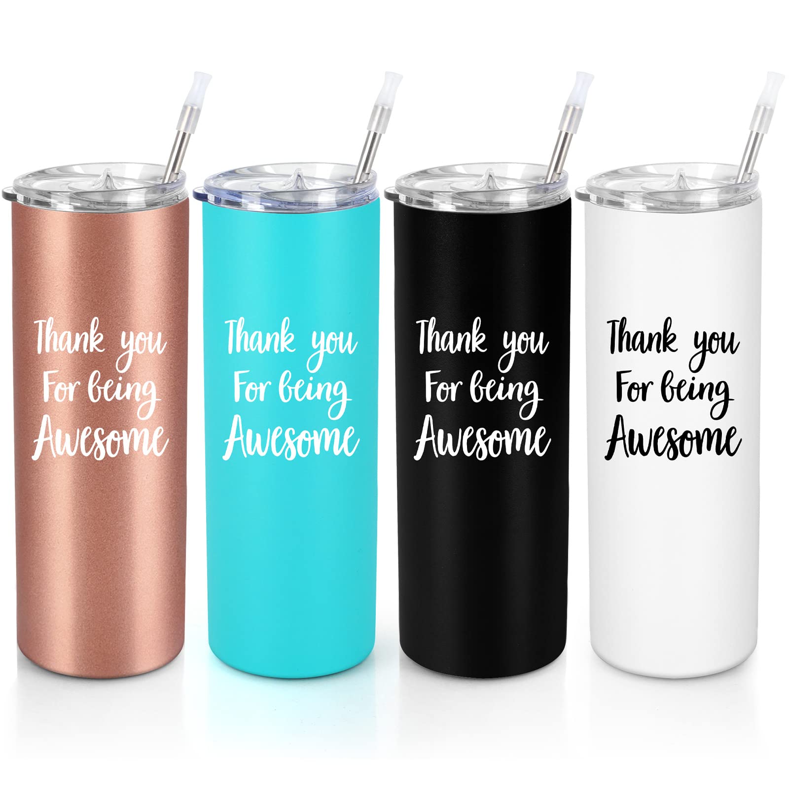 Gtmileo Thank You Gifts, 4 Pack Thank You For Being Awesome Stainless Steel Insulated Skinny Tumbler, Appreciation Christmas Gifts for Women Men Coworker Teacher Employee Friends(20oz, Multi Color)