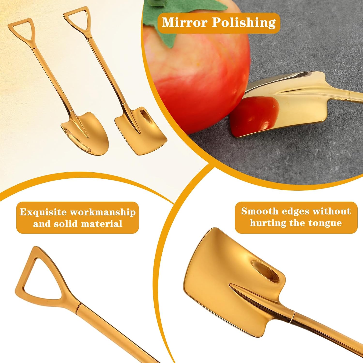 2PCS Mini Shovel Spoons, Stainless Steel Shovel Spoons Square Head Pointed Reusable Spoon Set for Coffee Dessert Ice Cream Tea Appetizers New Home Couples Gift