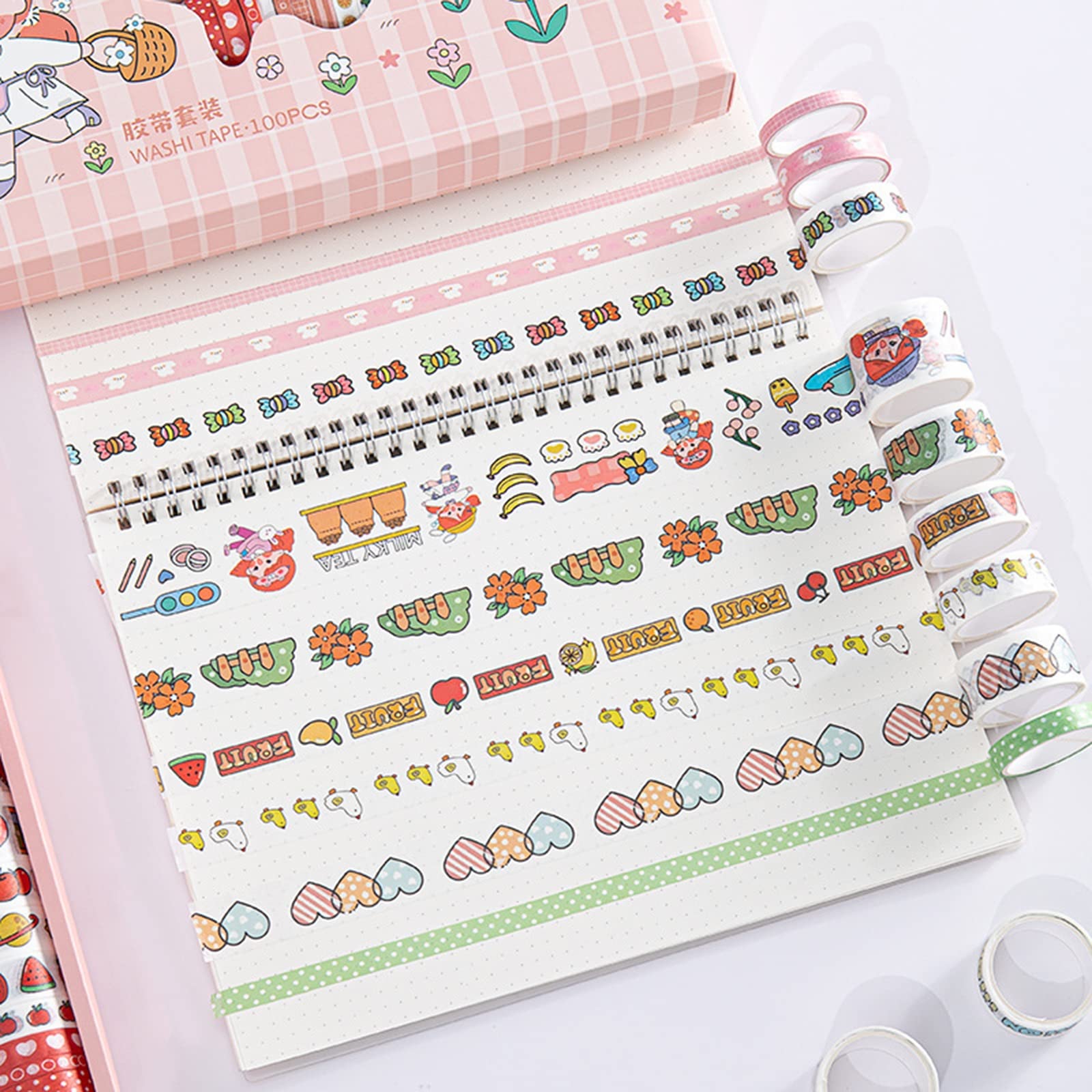 Washi Tape, 100 Rollos De Cinta Adhesiva Decorativa Washi Tape, para DIY Manualidades, Revistas, Planificadores, Tarjetas, Scrapbook,Calendario, Diario De La Biblia Y Envoltura De Regalos,B