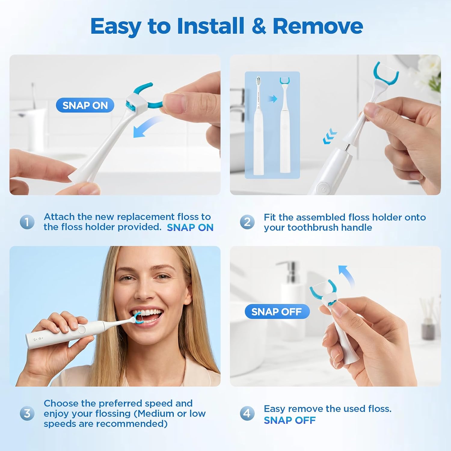 Electric Flosser Refill Heads for Philips Toothbrush, 1 Holder & 90 Floss Picks, Gentle Gliding Dental Floss, Deep Plaque Removal for Philips Sonicare 4000/6000/7000/9000 Series & More-90 PCS