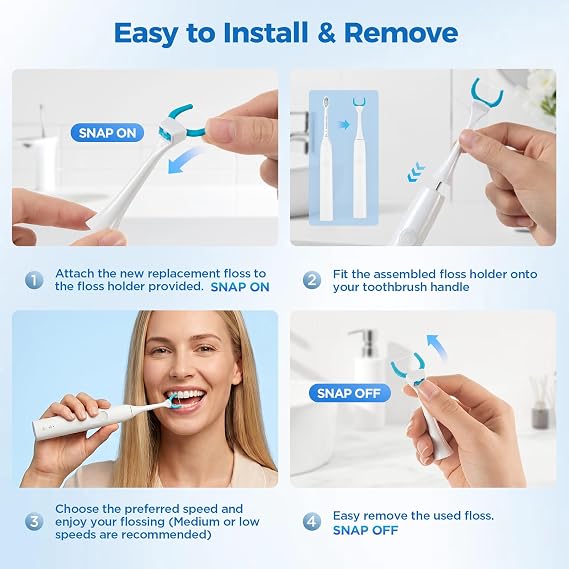 Electric Flosser Refill Heads for Philips Toothbrush, 1 Holder & 30 Floss Picks, Gentle Gliding Dental Floss, Deep Plaque Removal for Philips Sonicare 4000/6000/7000/9000 Series & More-30 PCS