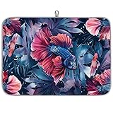 Dish Drying Mat for Kitchen Counter Microfiber Absorbent Pink Siamese Fish Large Dish Drainer Mat Washable Dish Drying Pad 18'x24'