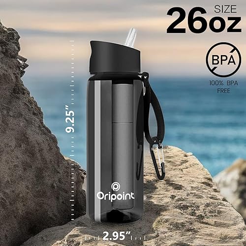 Miniatura 6 de Botella de agua filtrada, filtro purificador de agua de viaje de 4 etapas con popote, filtro de agua portátil de 26 onzas, filtro integrado sin BPA