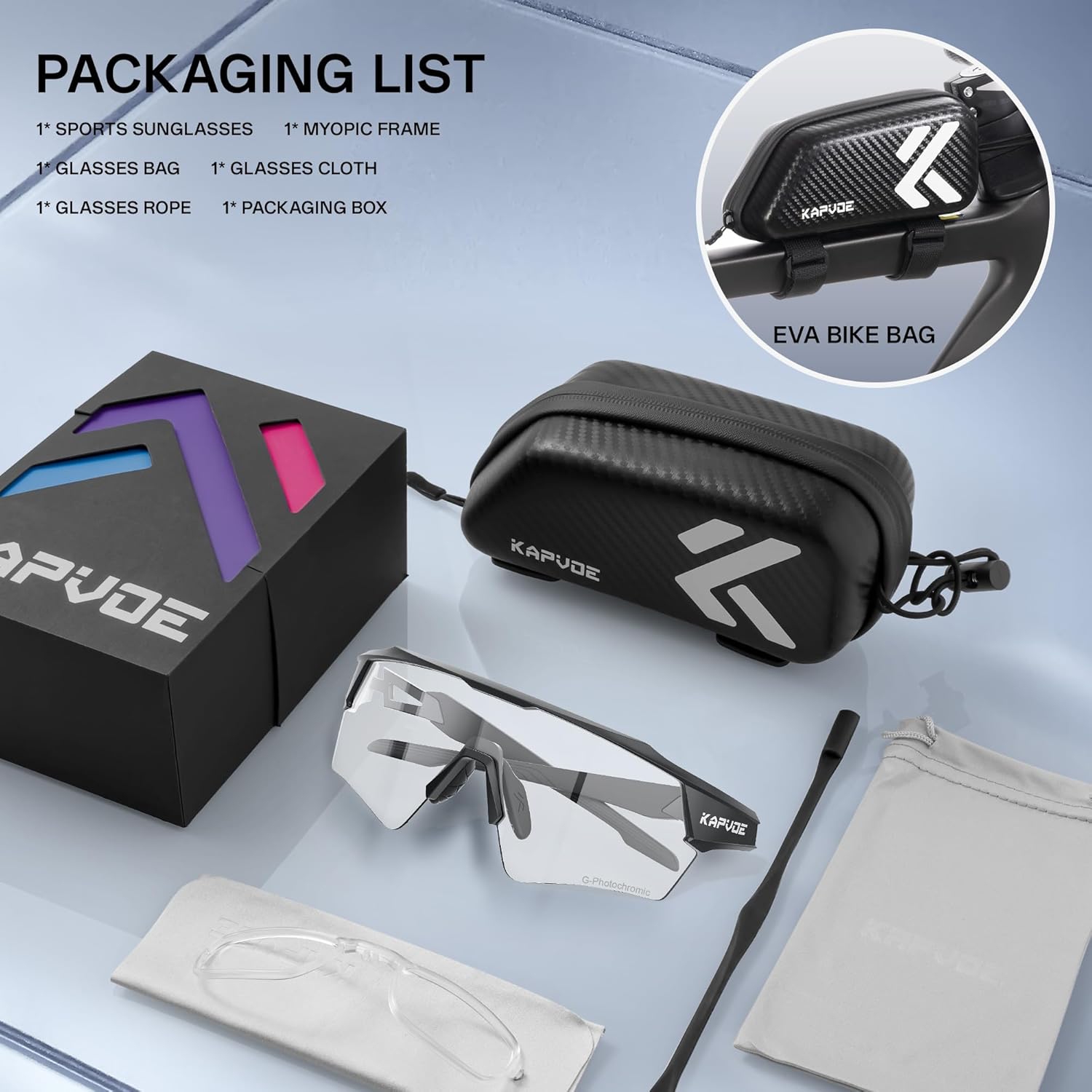 KAPVOE Photochromic Cycling Glasses Men Women Sport Sunglasses UV Protection Mountain Bike Glasses MTB Riding Running K198 - Image 2