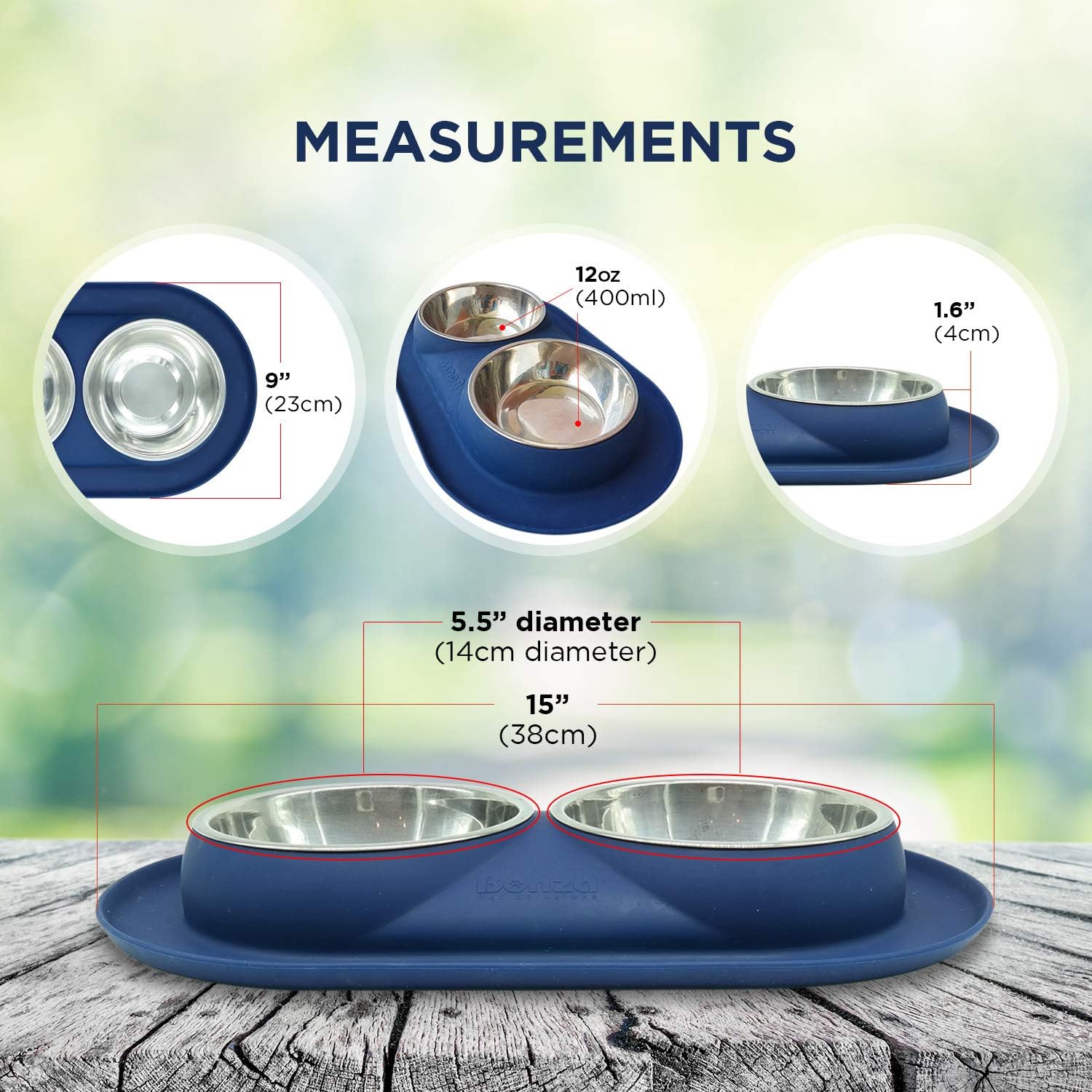 Bonza Cat or Small Dog Bowls with Spill-Proof Mat,12 oz Stainless Steel Feeding Dishes
